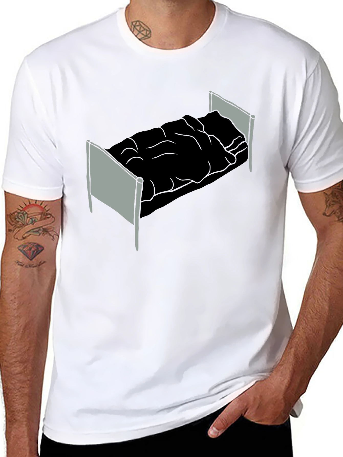 Graphic Tee - Bed Design Black Cotton T-Shirt