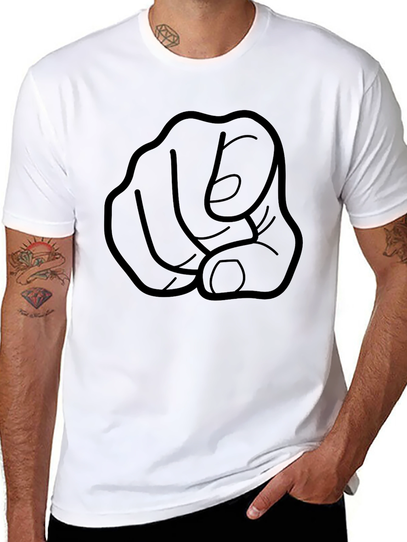 Pointing Finger Graphic Tee - Black Cotton T-Shirt