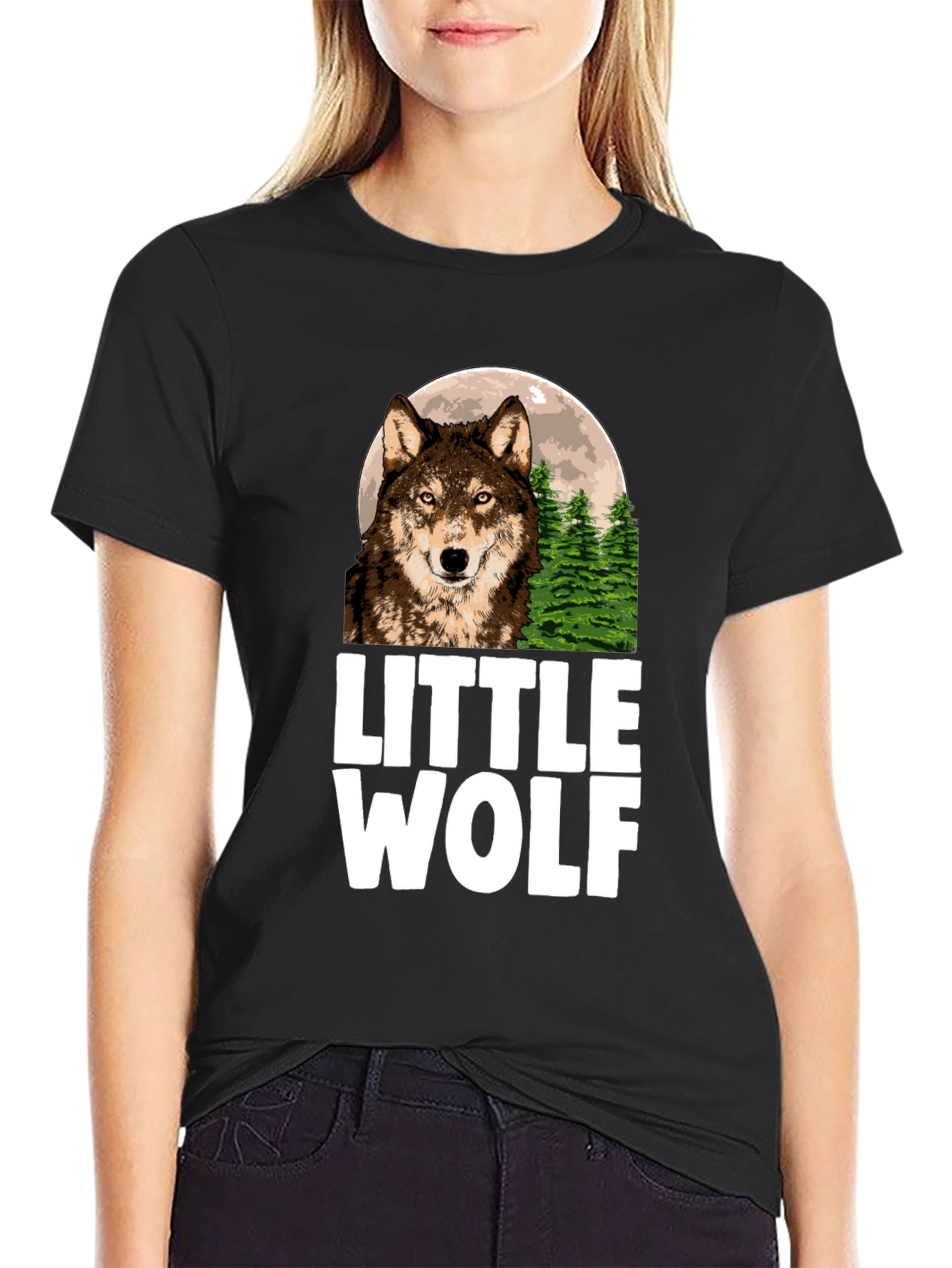 Little Wolf Graphic T-Shirt - Black