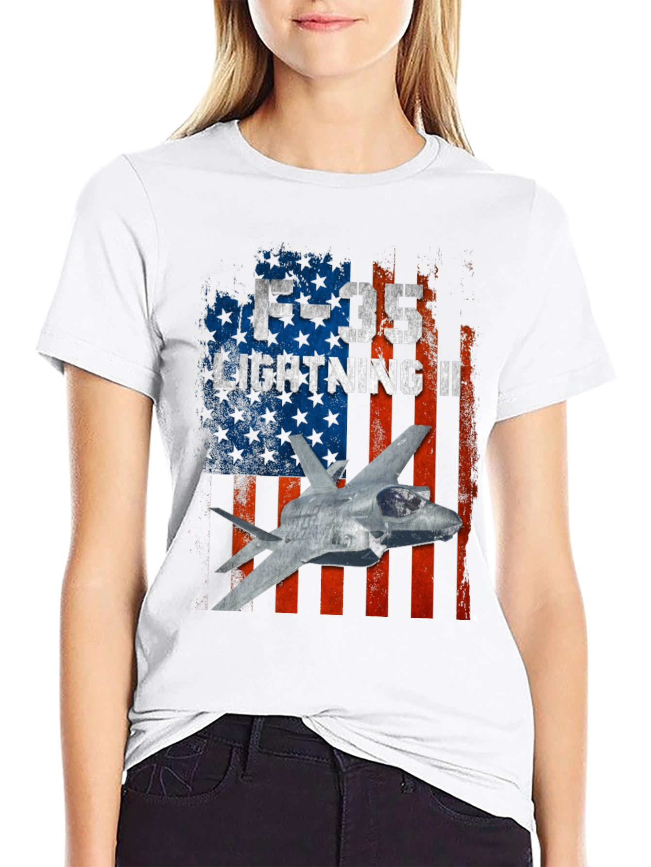 F-35 Lightning II American Flag Graphic T-Shirt