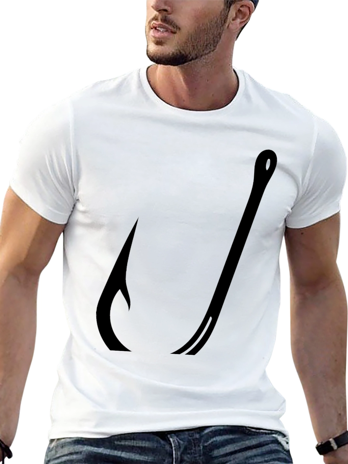 Mens Black Fishing Hook Graphic Tee
