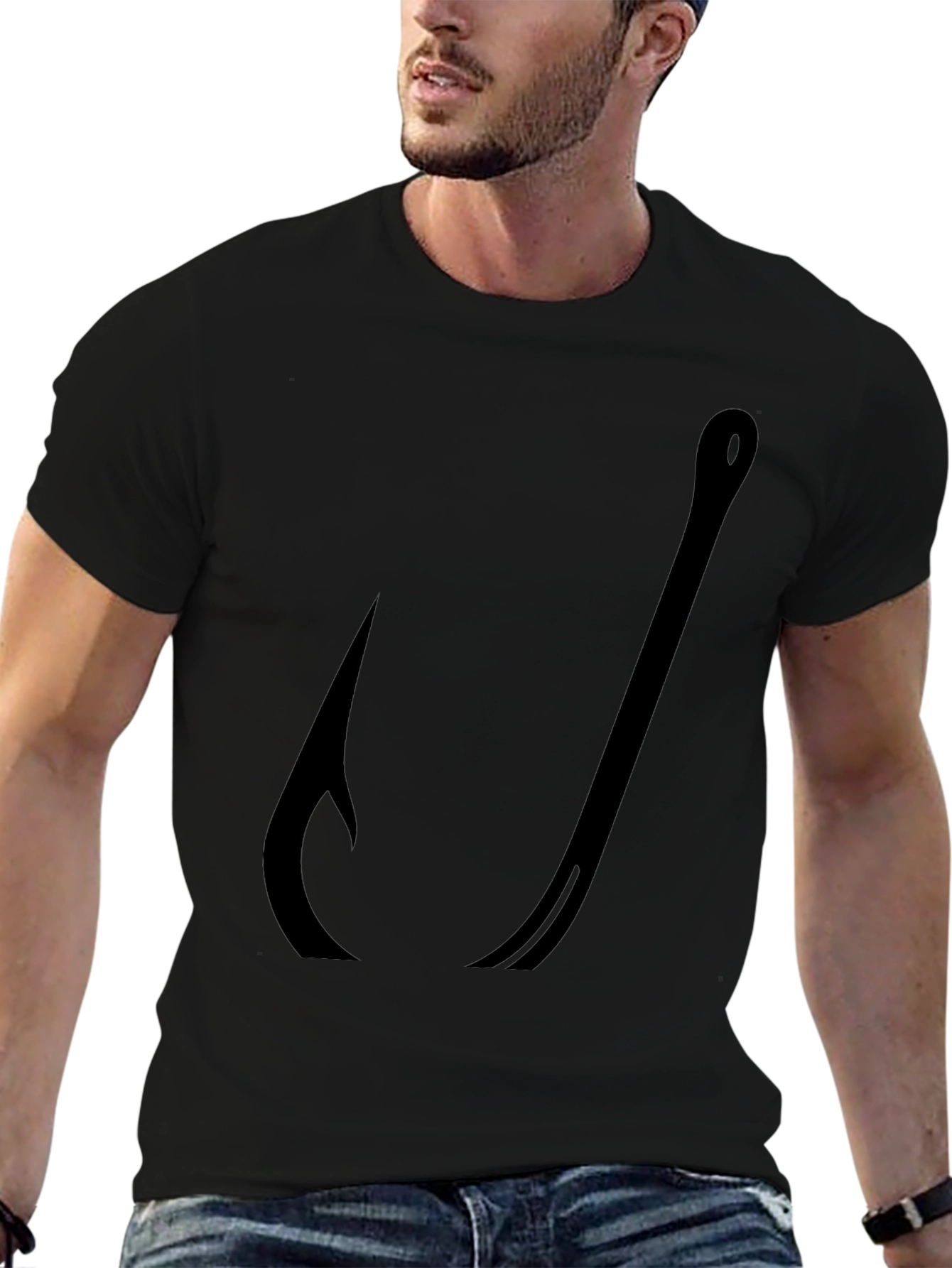 Mens Black Fishing Hook Graphic Tee