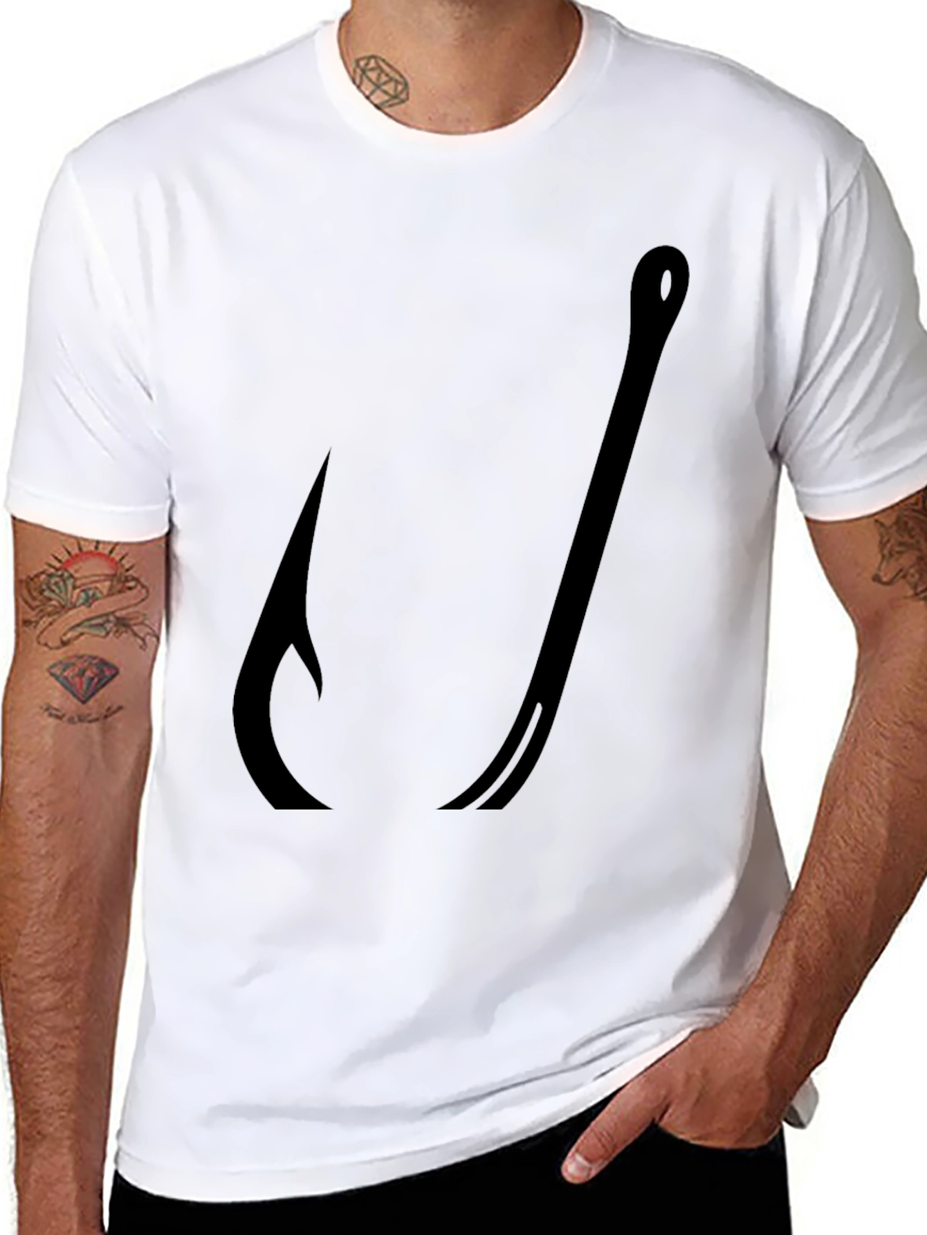 Mens Black Fishing Hook Graphic Tee