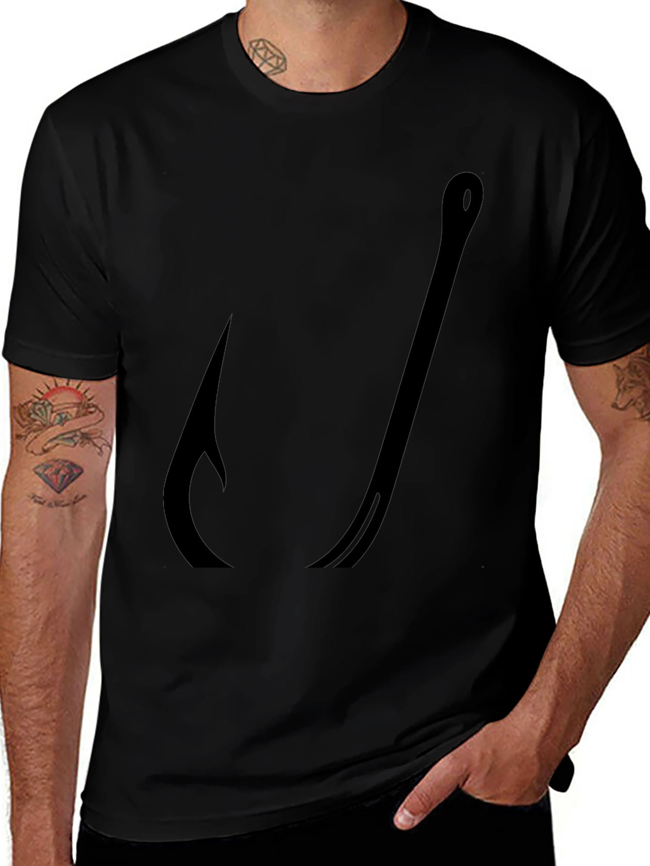 Mens Black Fishing Hook Graphic Tee
