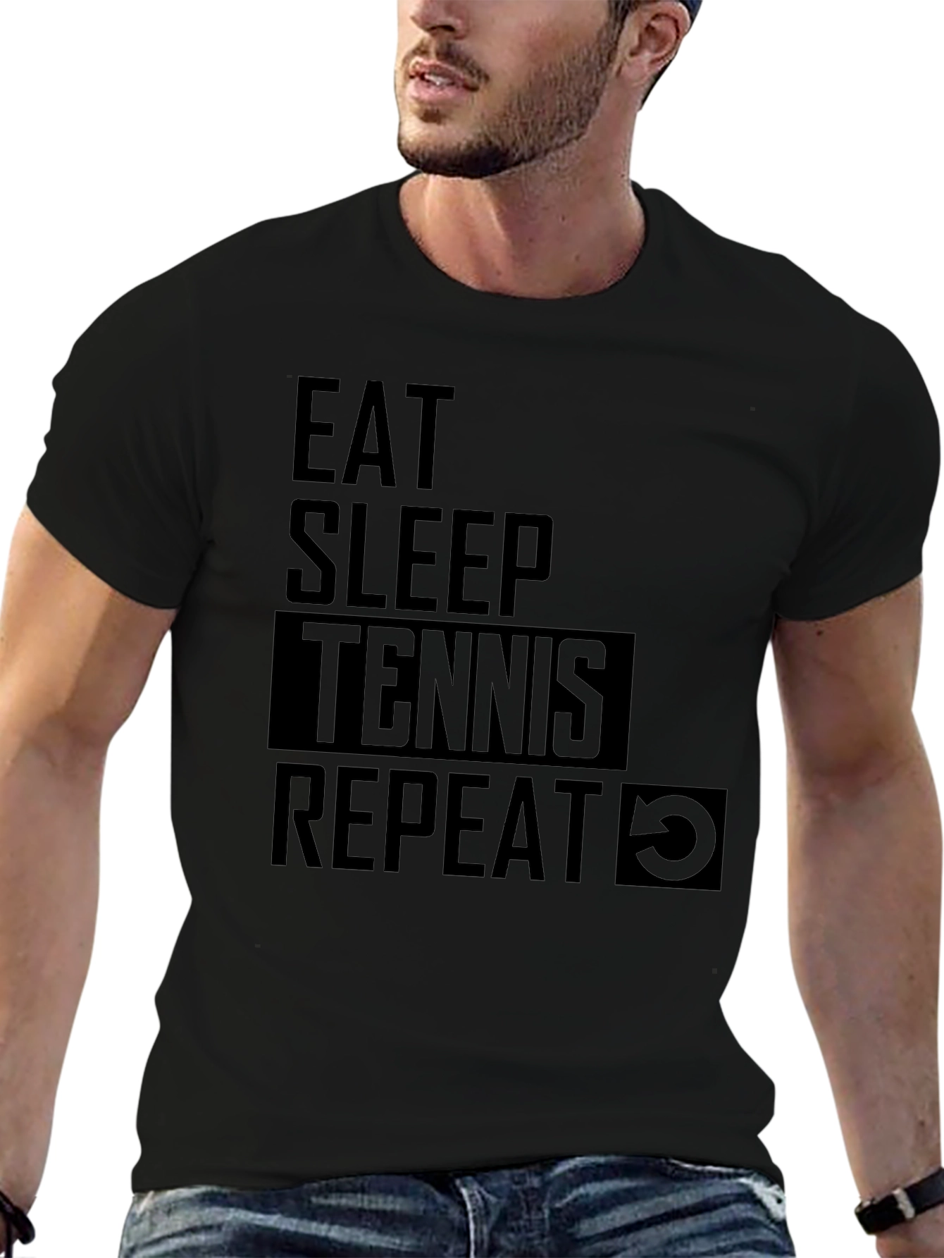 Eat Sleep Tennis Repeat Black T-Shirt
