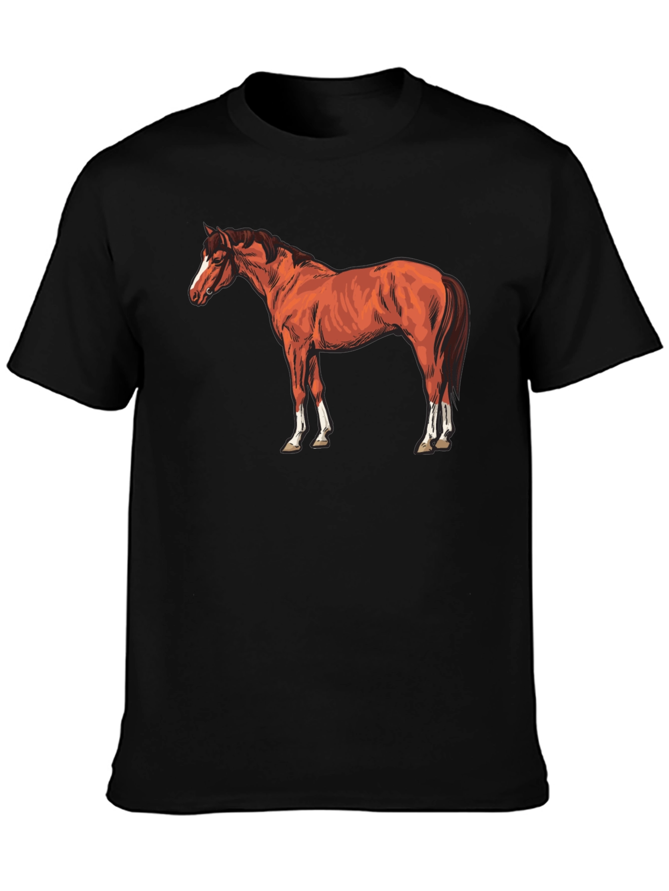 Horse Graphic Tee - Black Cotton T-Shirt