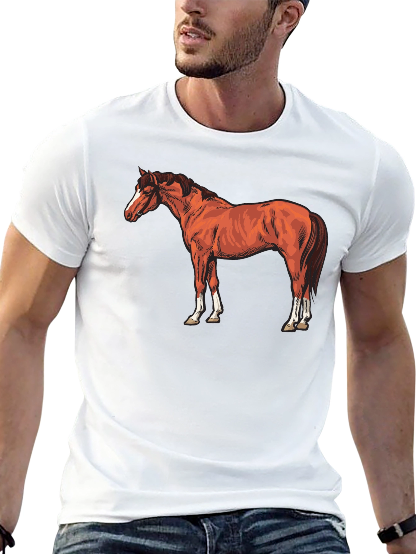 Horse Graphic Tee - Black Cotton T-Shirt