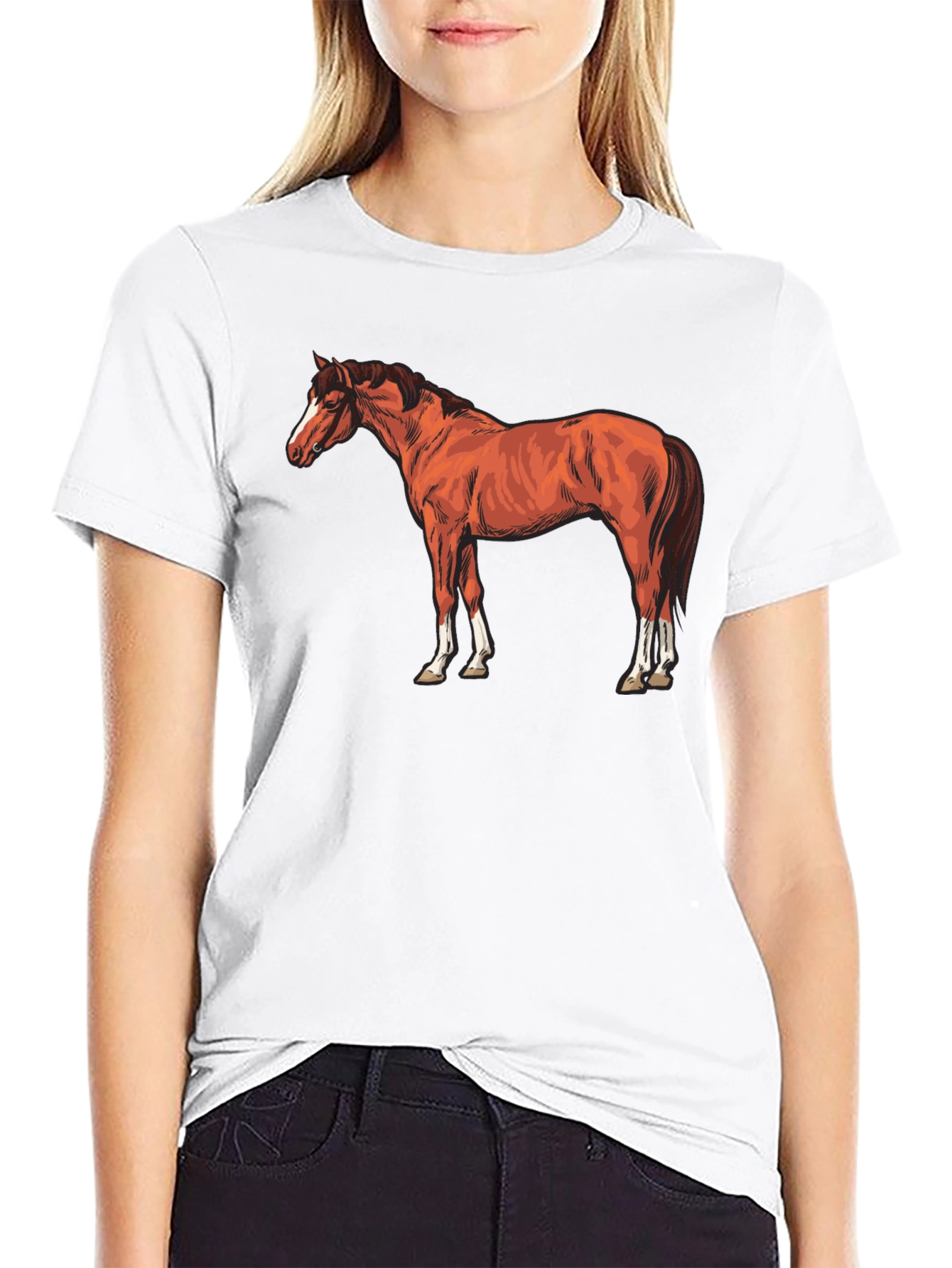 Horse Graphic Tee - Black Cotton T-Shirt