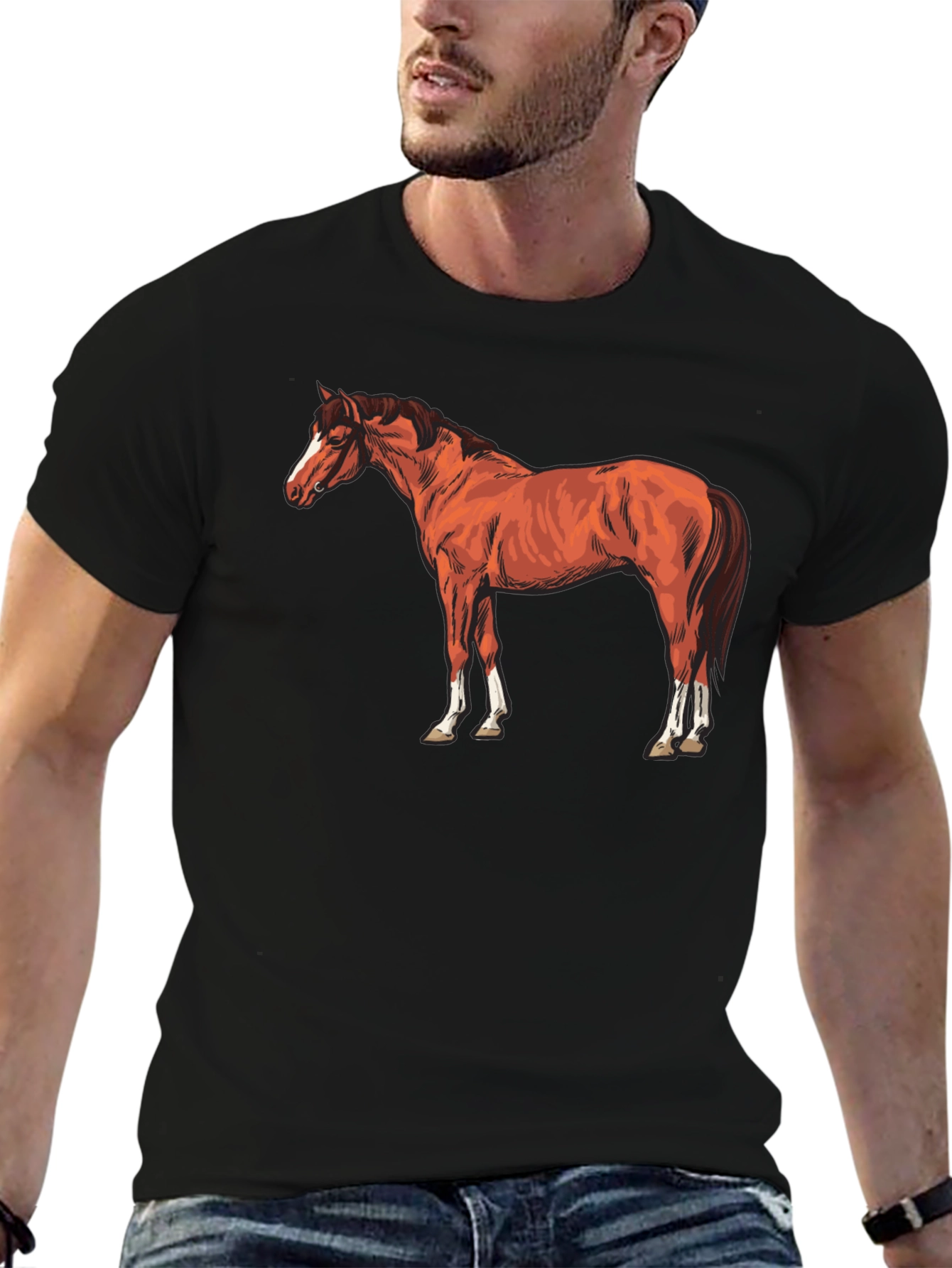 Horse Graphic Tee - Black Cotton T-Shirt