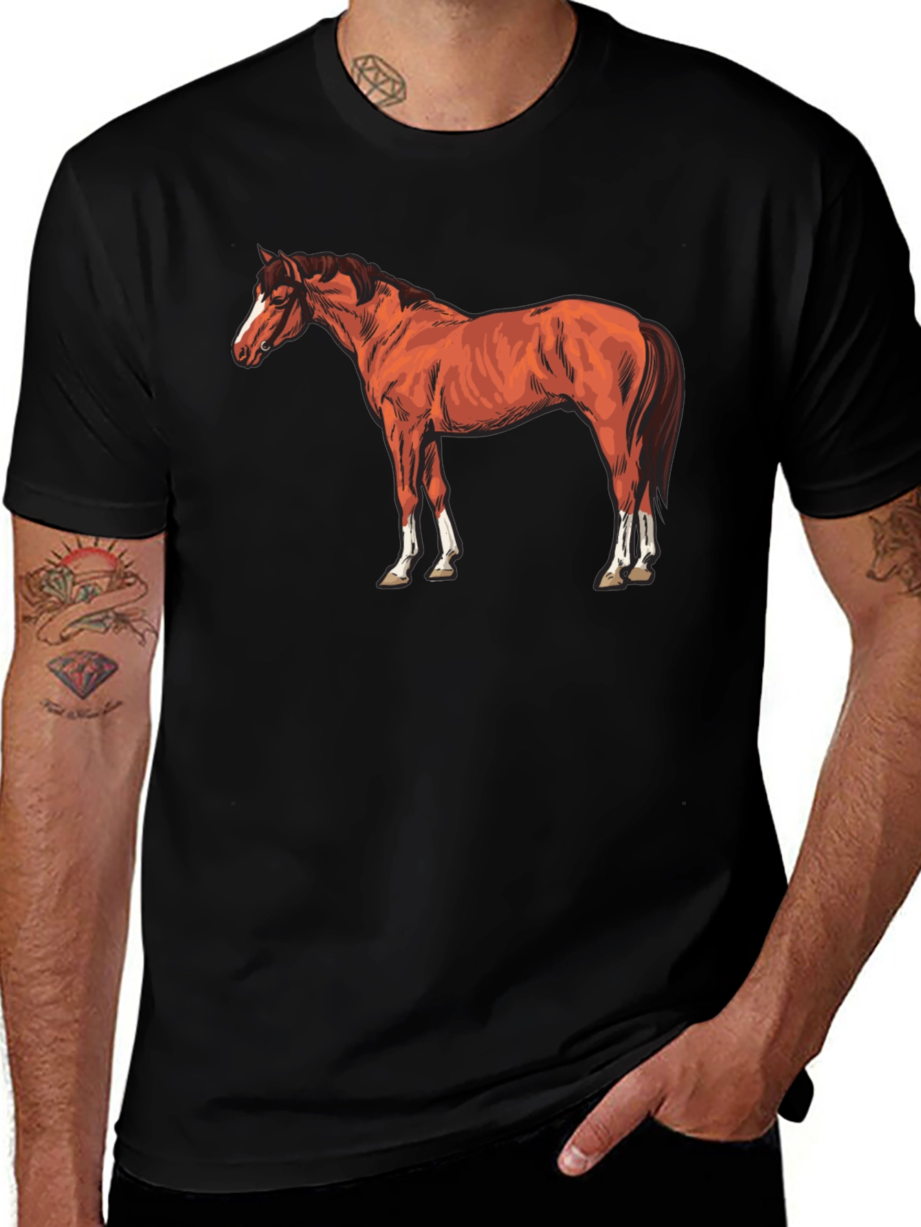 Horse Graphic Tee - Black Cotton T-Shirt