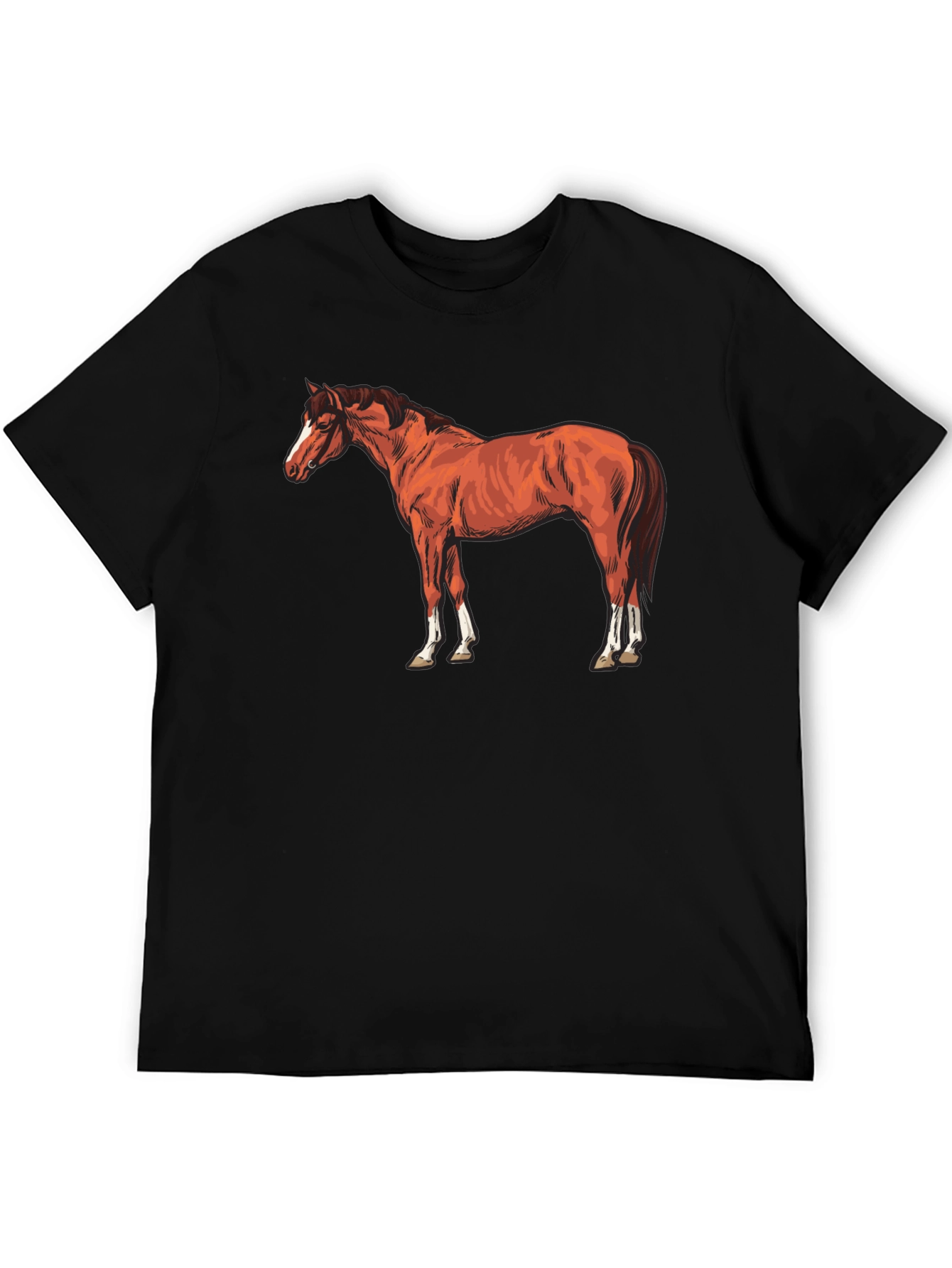 Horse Graphic Tee - Black Cotton T-Shirt