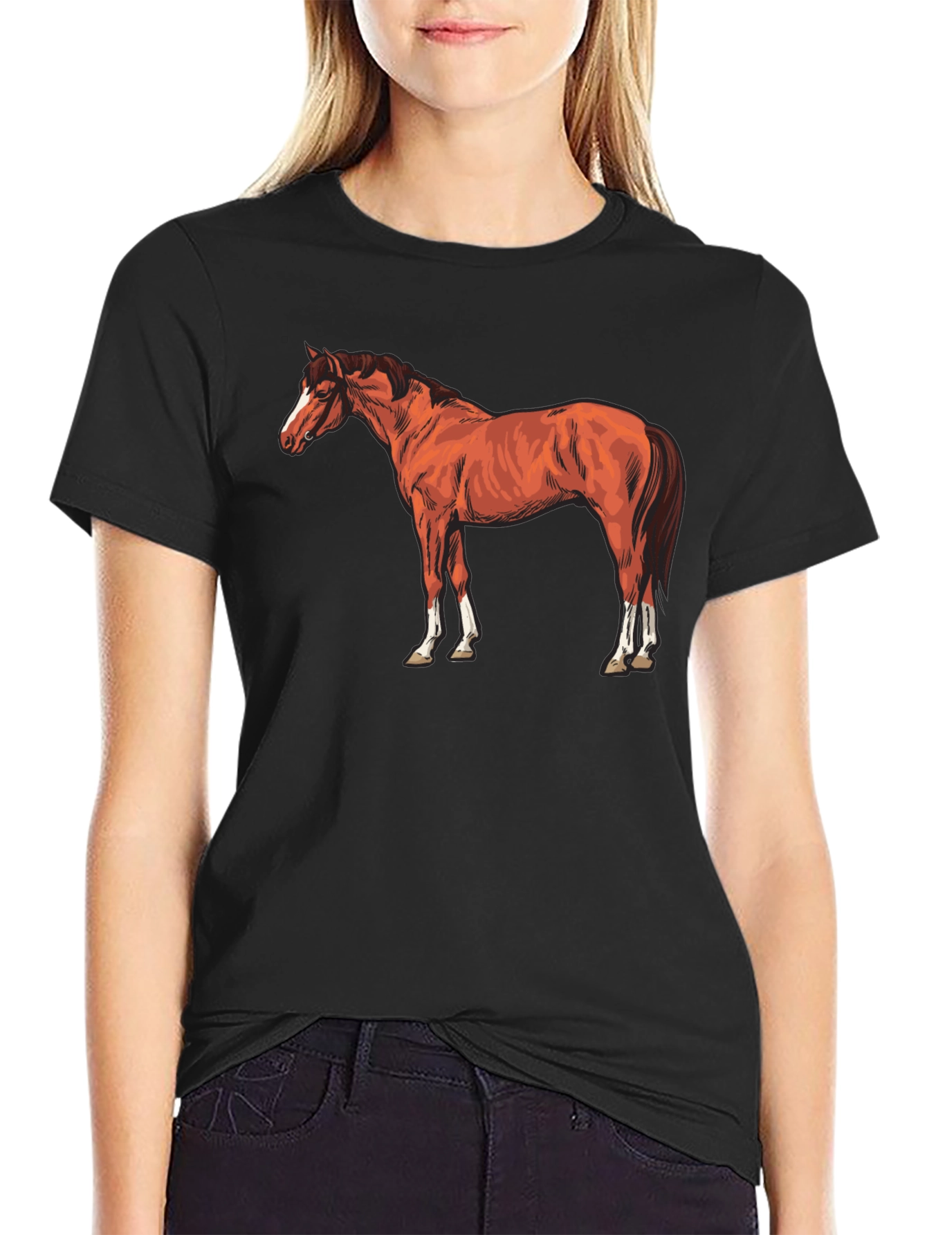 Horse Graphic Tee - Black Cotton T-Shirt