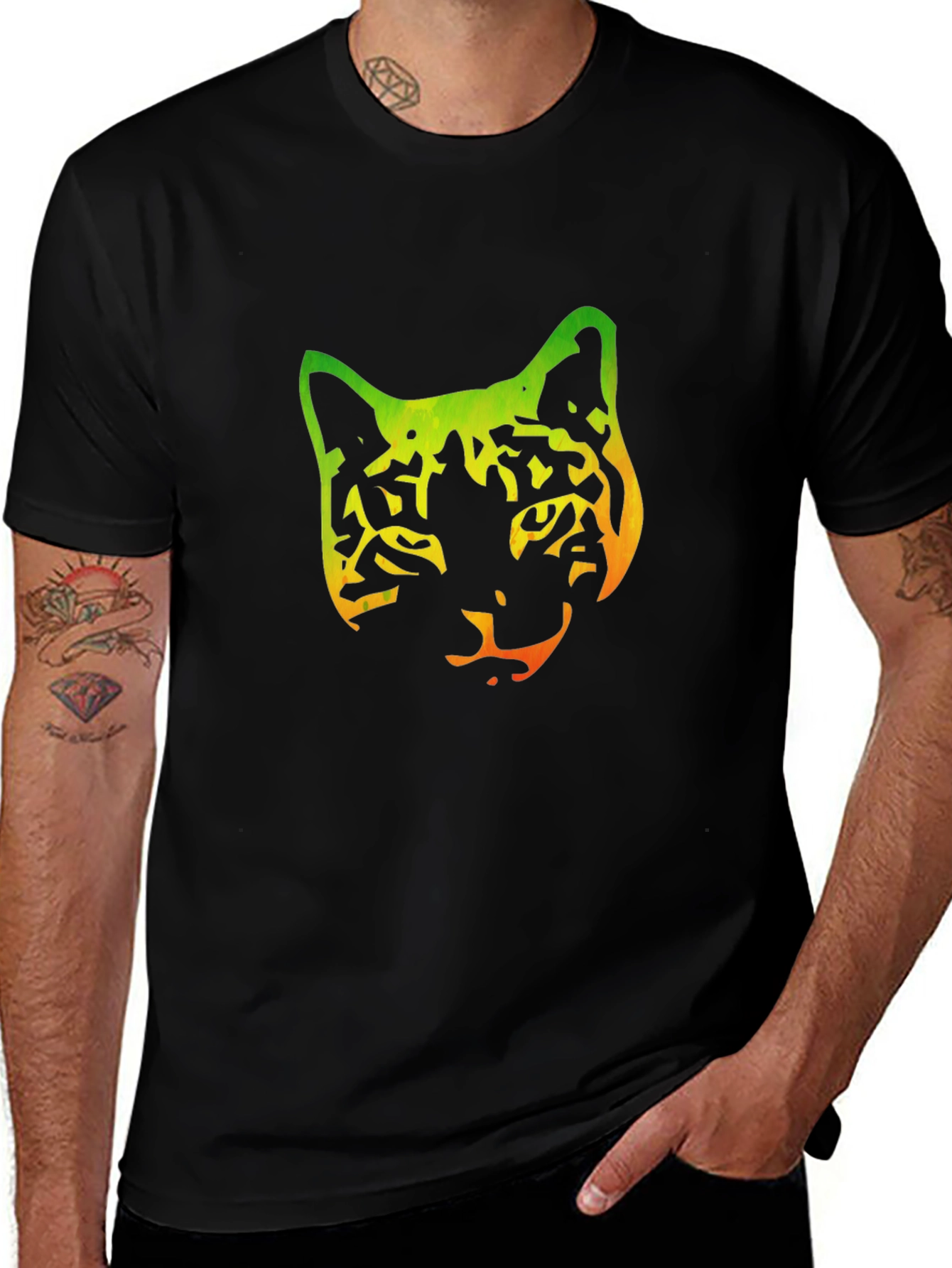 Gradient Cat Graphic Black Tee