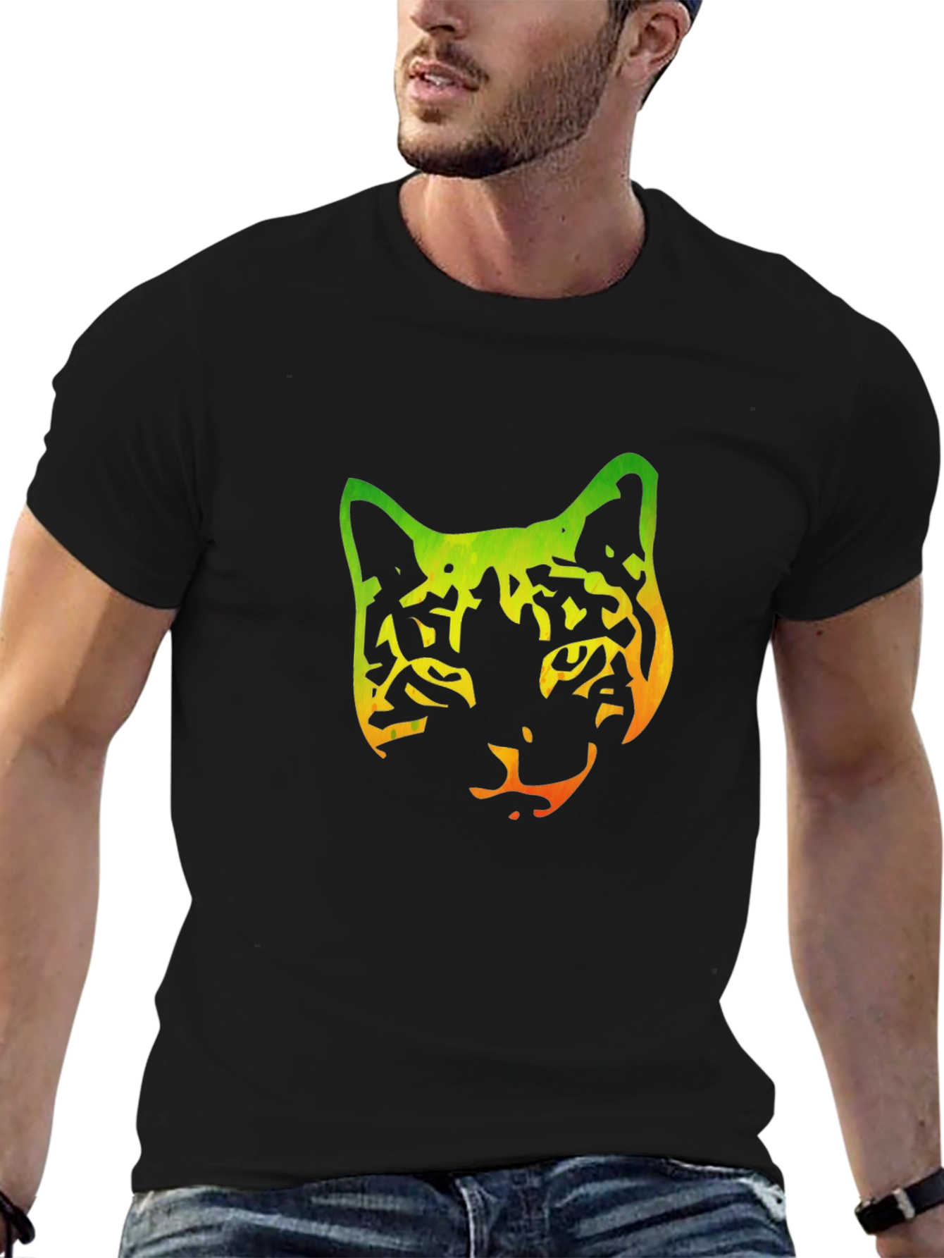 Gradient Cat Graphic Black Tee