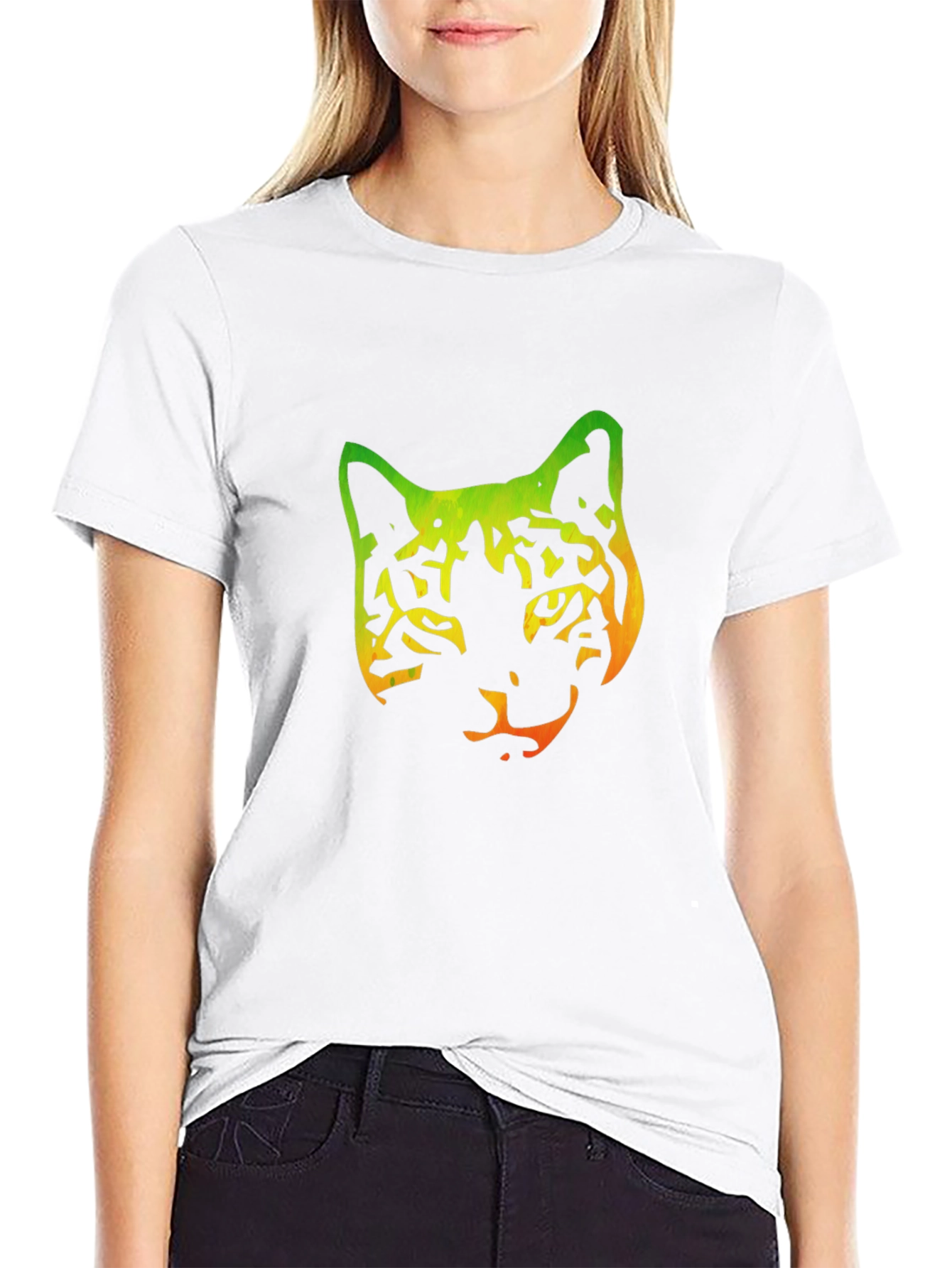 Gradient Cat Graphic Black Tee
