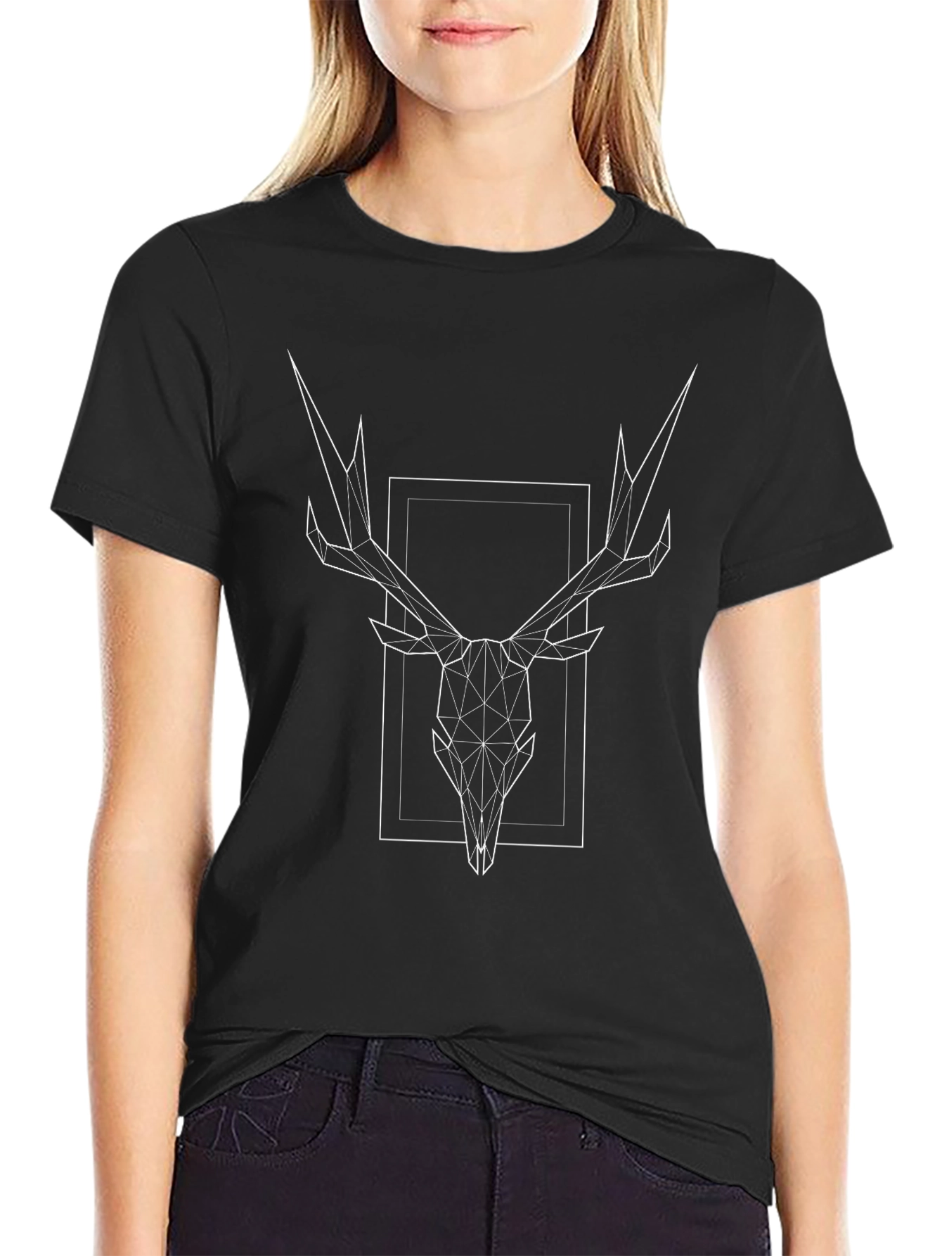 Geometric Deer Skull Black Tee