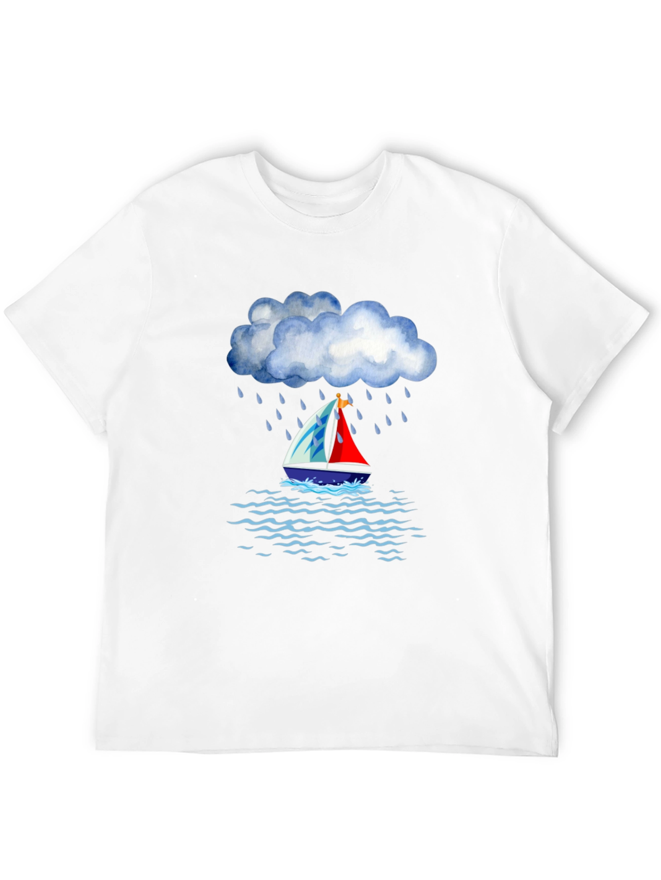 Rainy Day Sailboat Graphic Tee - Black Cotton T-Shirt