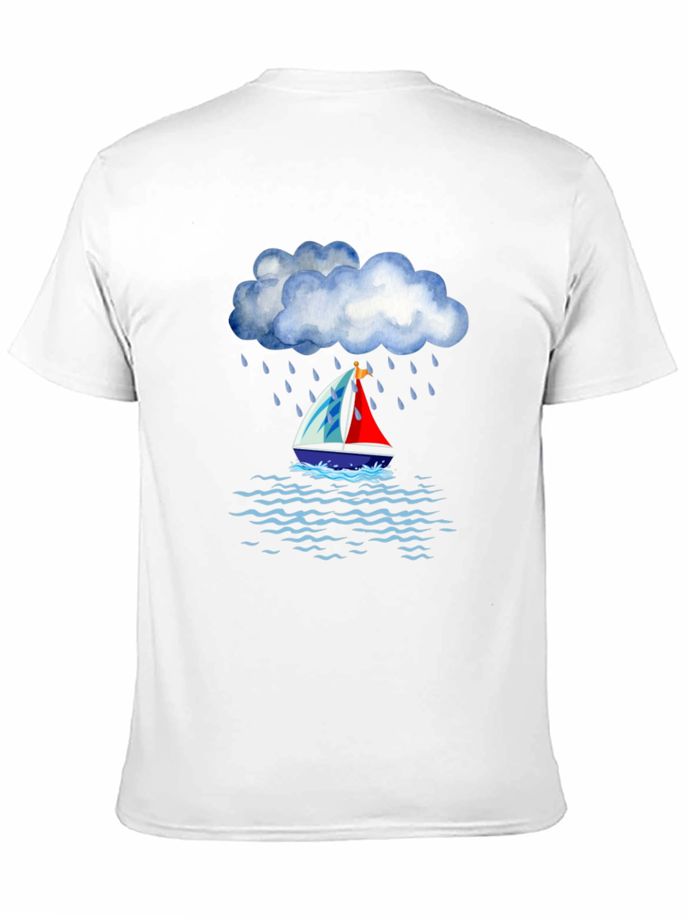 Rainy Day Sailboat Graphic Tee - Black Cotton T-Shirt