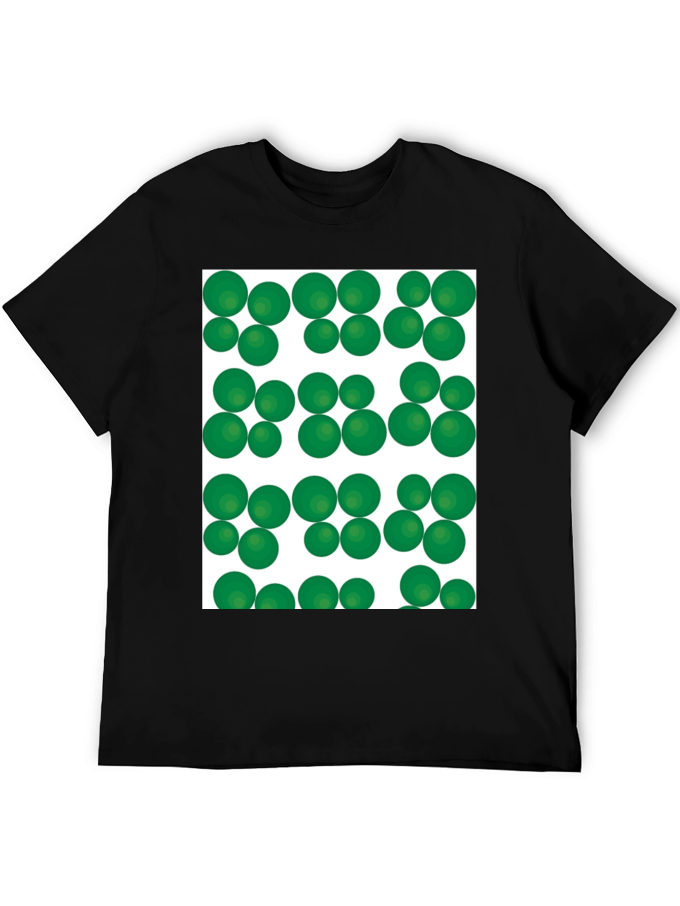 Green Spheres Pattern Black T-Shirt