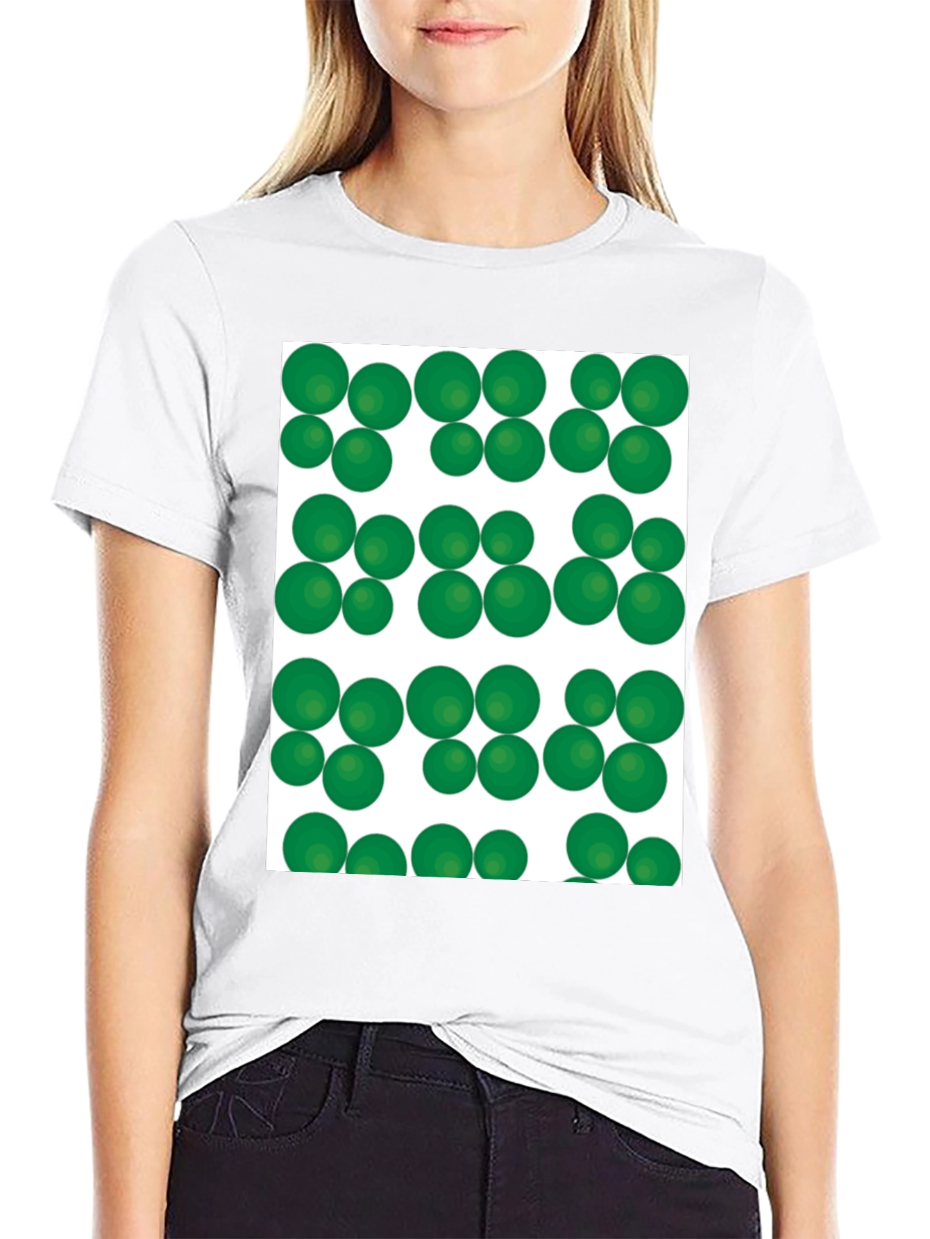 Green Spheres Pattern Black T-Shirt
