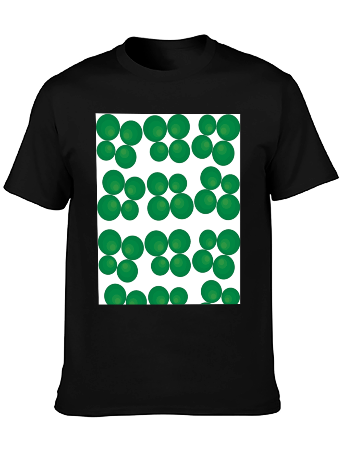 Green Spheres Pattern Black T-Shirt