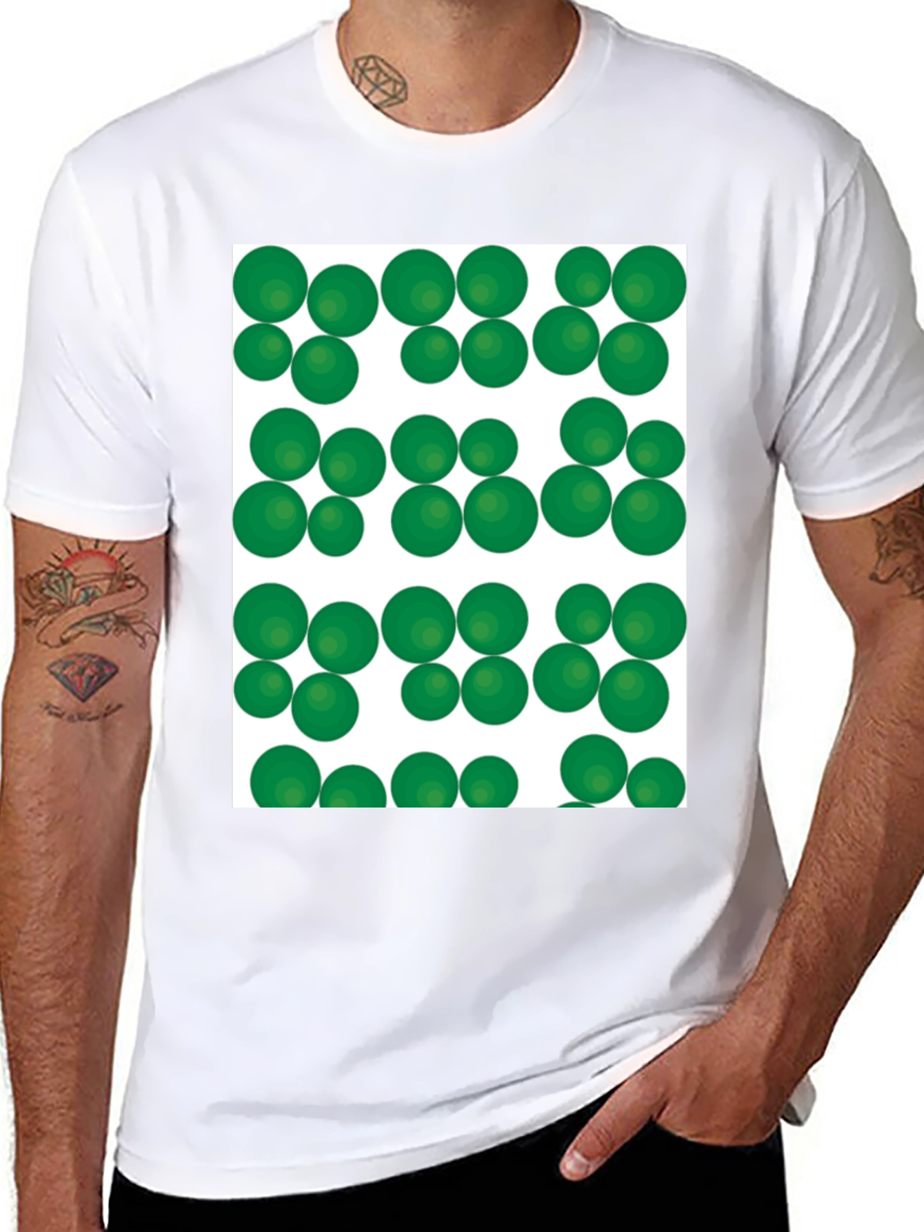 Green Spheres Pattern Black T-Shirt