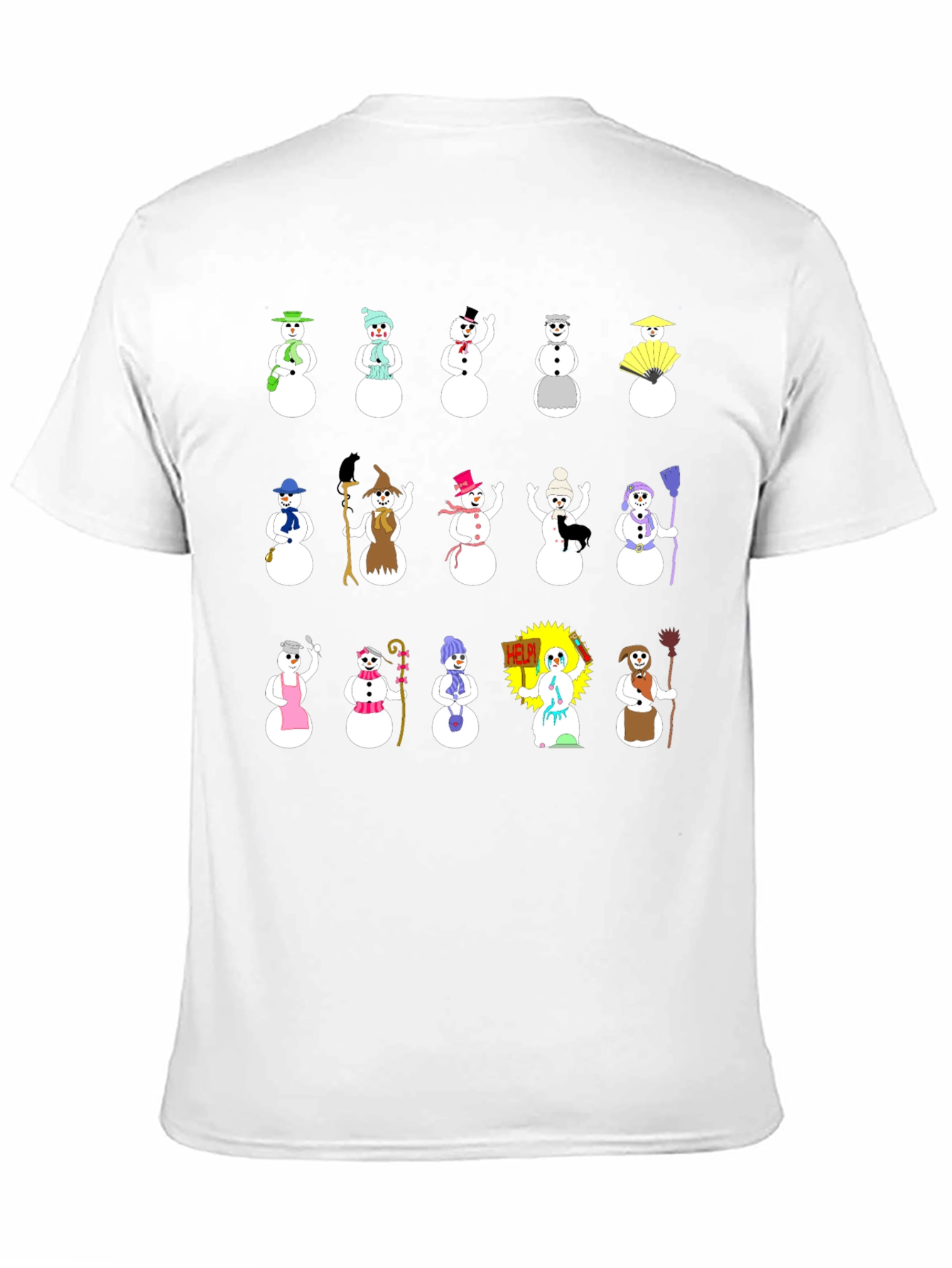 Whimsical Snowman Character T-Shirt - Black