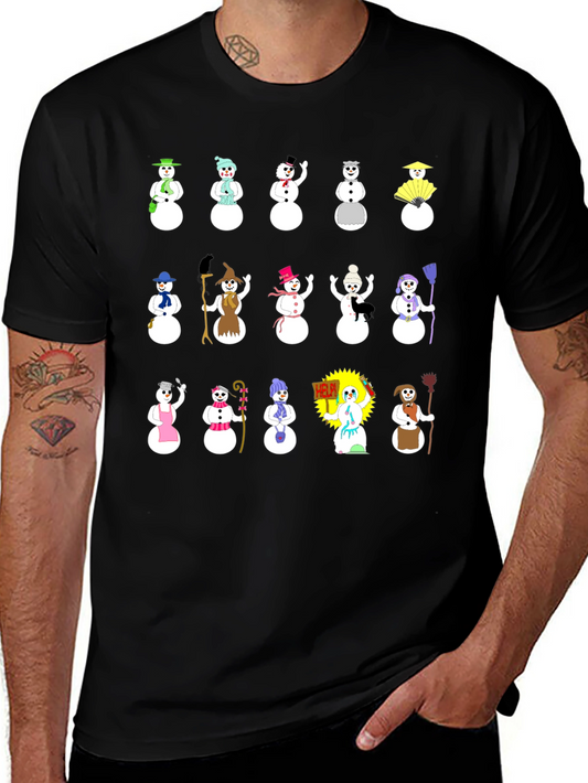 Whimsical Snowman Character T-Shirt - Black