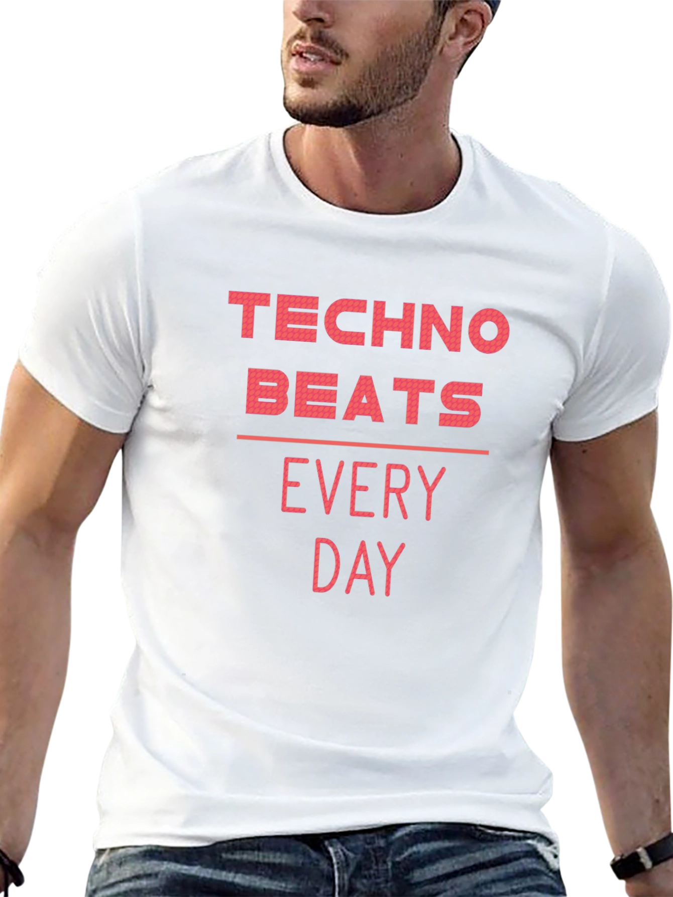 Techno Beats Every Day Black Graphic T-Shirt