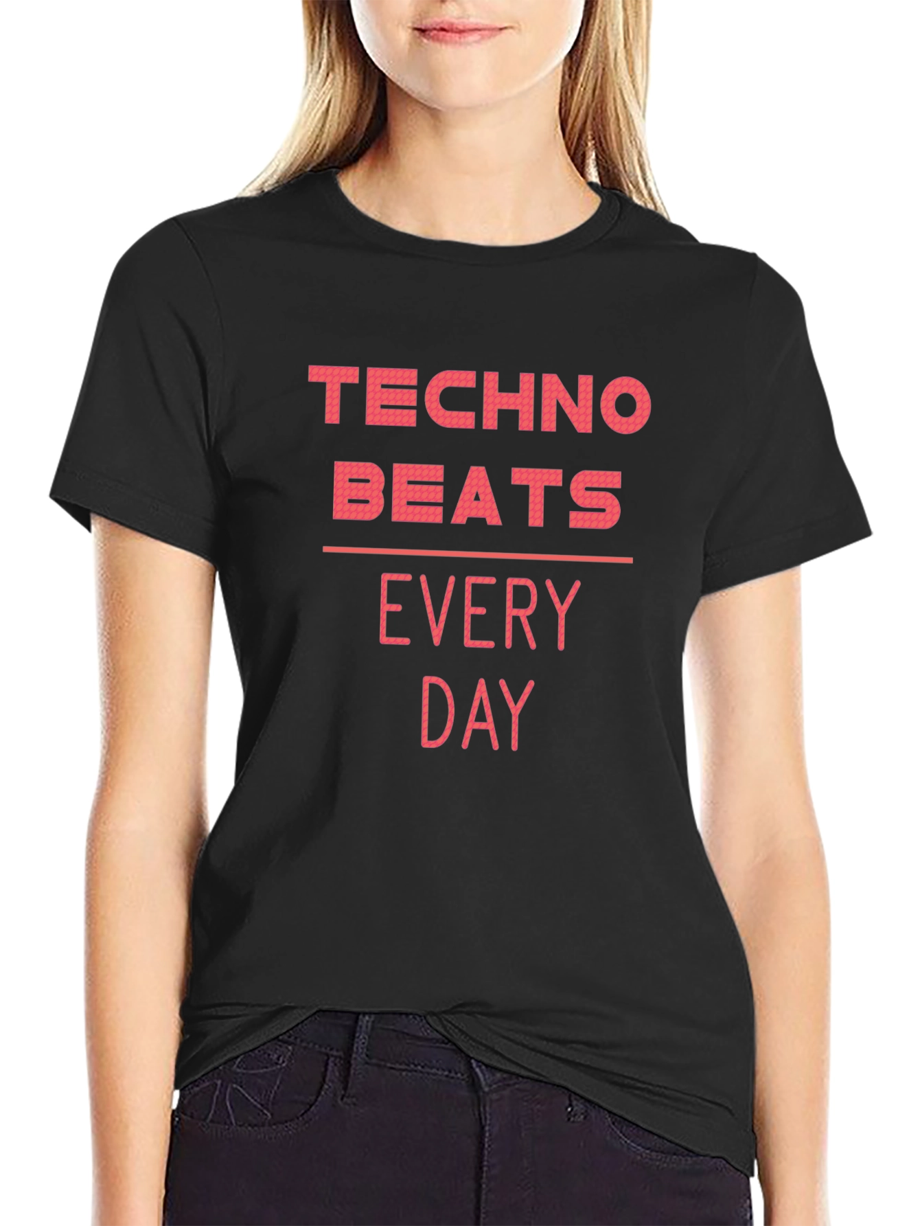 Techno Beats Every Day Black Graphic T-Shirt