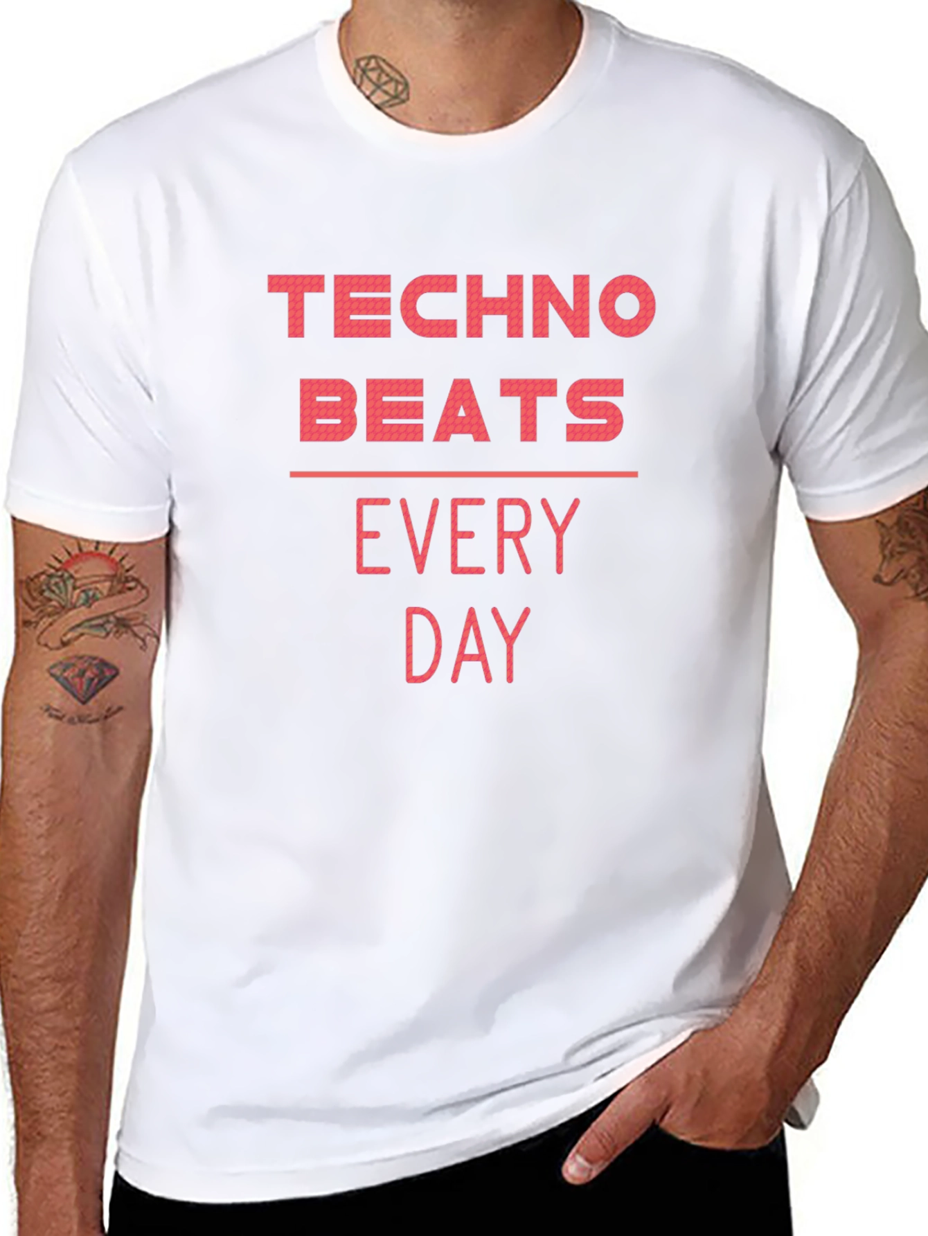 Techno Beats Every Day Black Graphic T-Shirt