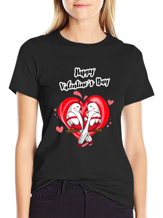 Valentines Day Birds Heart Black T-Shirt