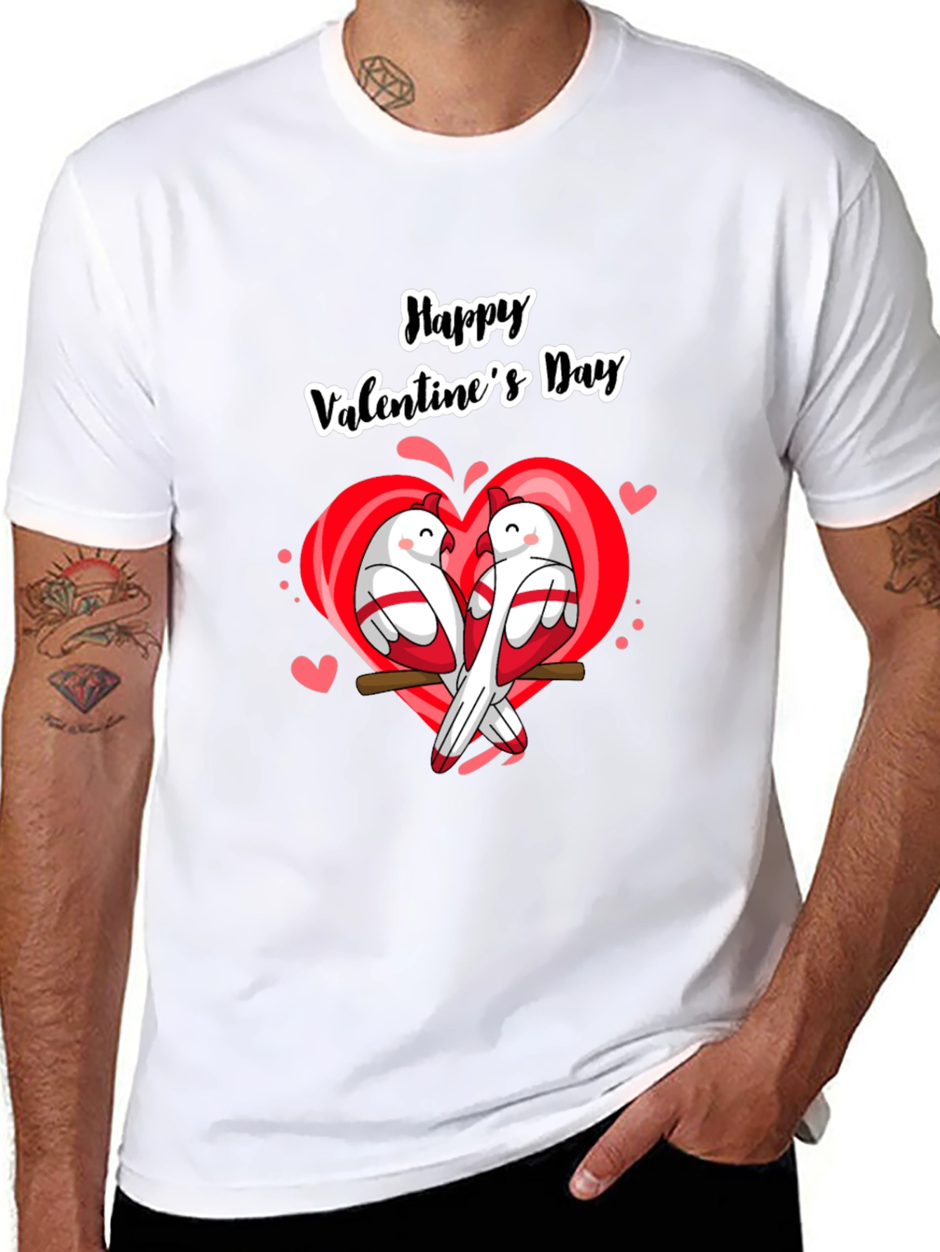 Valentines Day Birds Heart Black T-Shirt