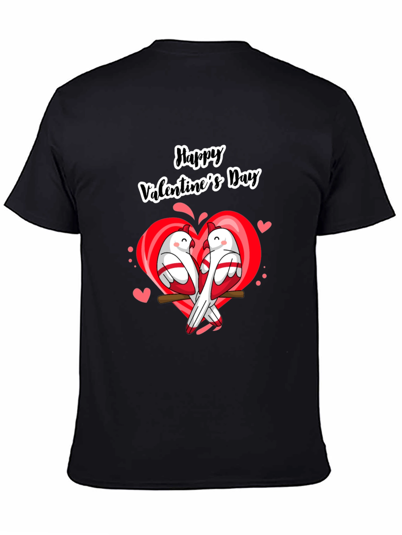 Valentines Day Birds Heart Black T-Shirt