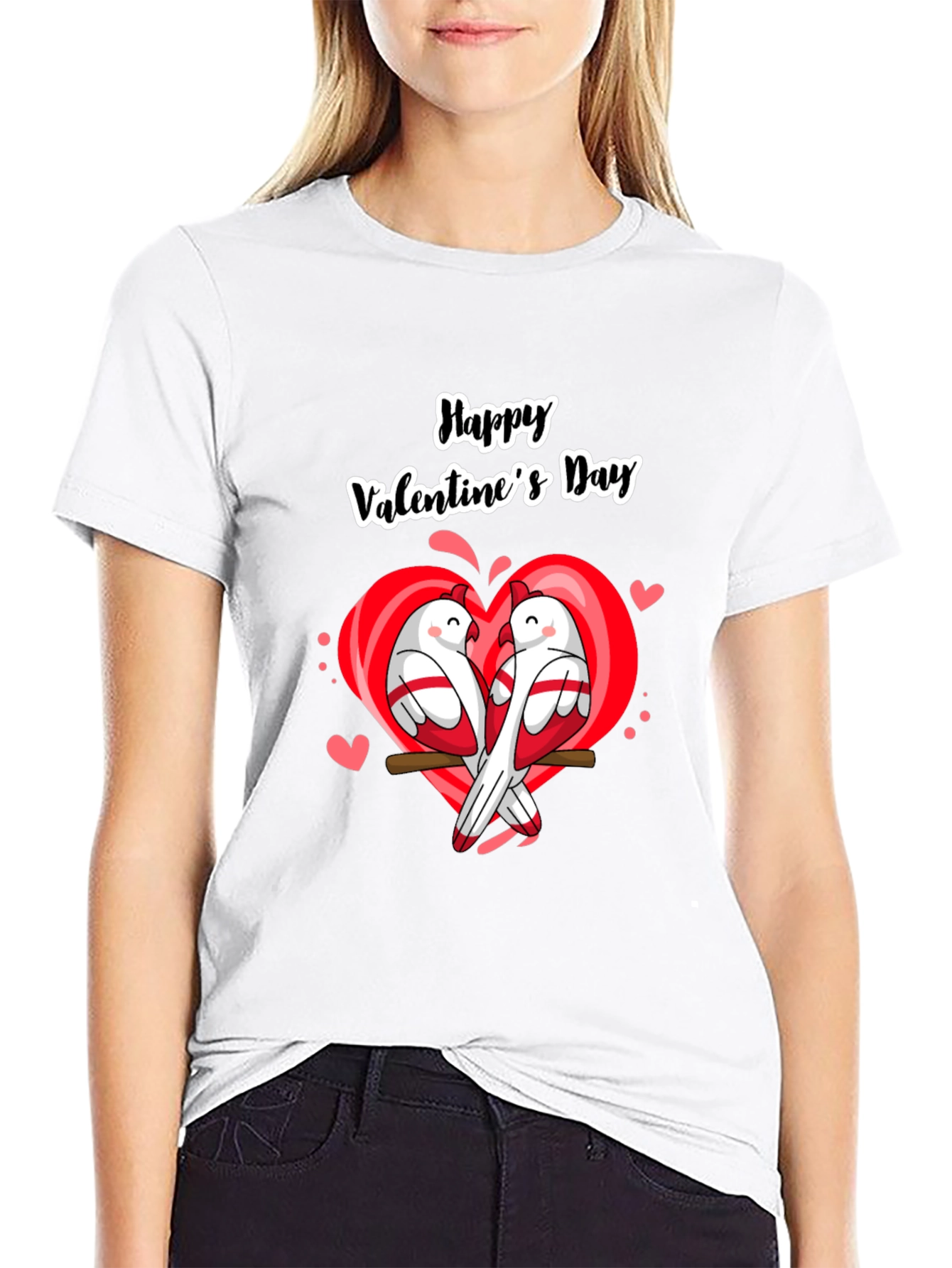 Valentines Day Birds Heart Black T-Shirt
