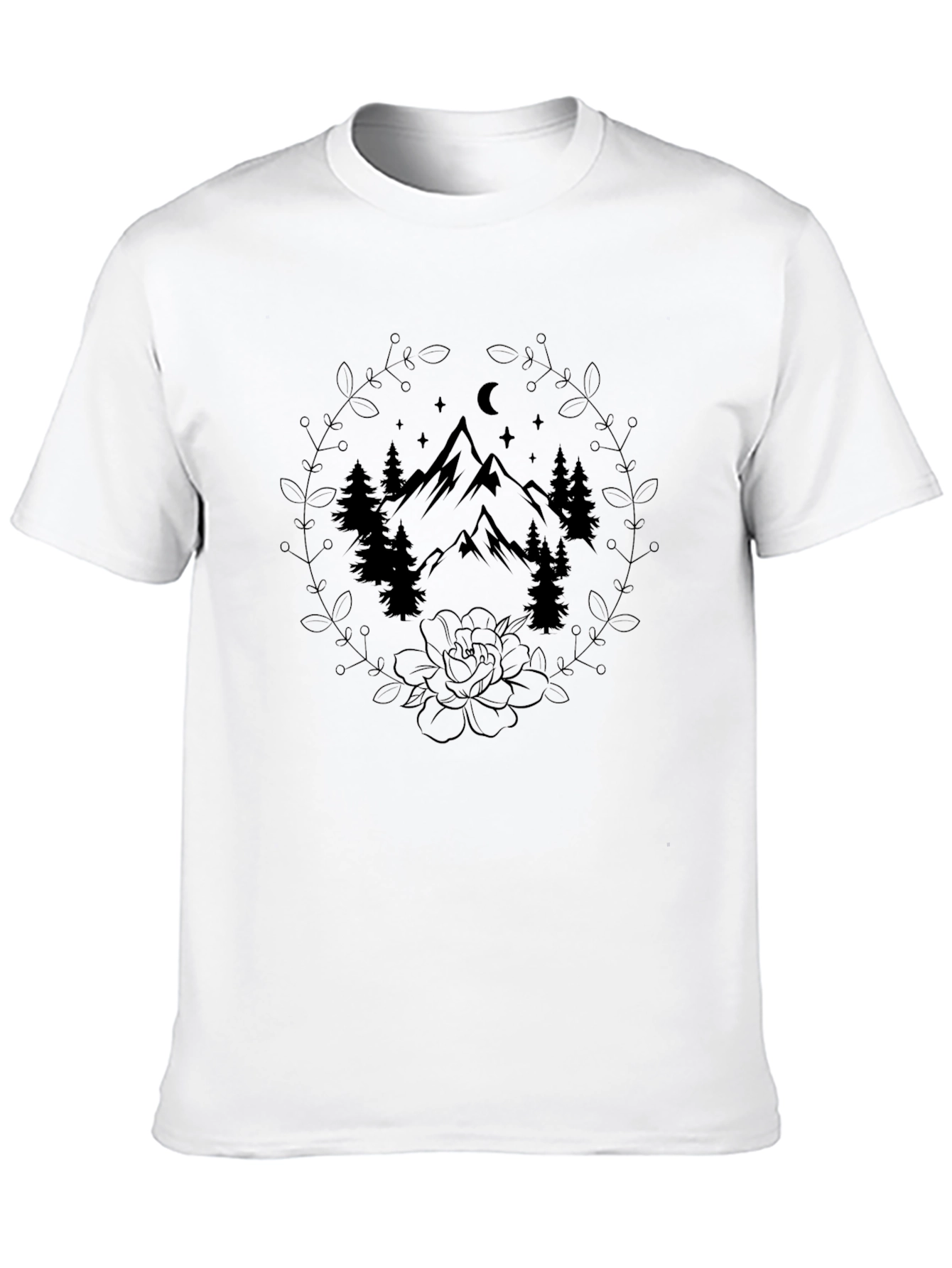 Mountain & Floral Graphic Tee - Black