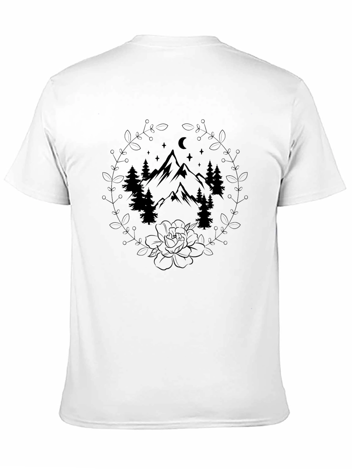 Mountain & Floral Graphic Tee - Black