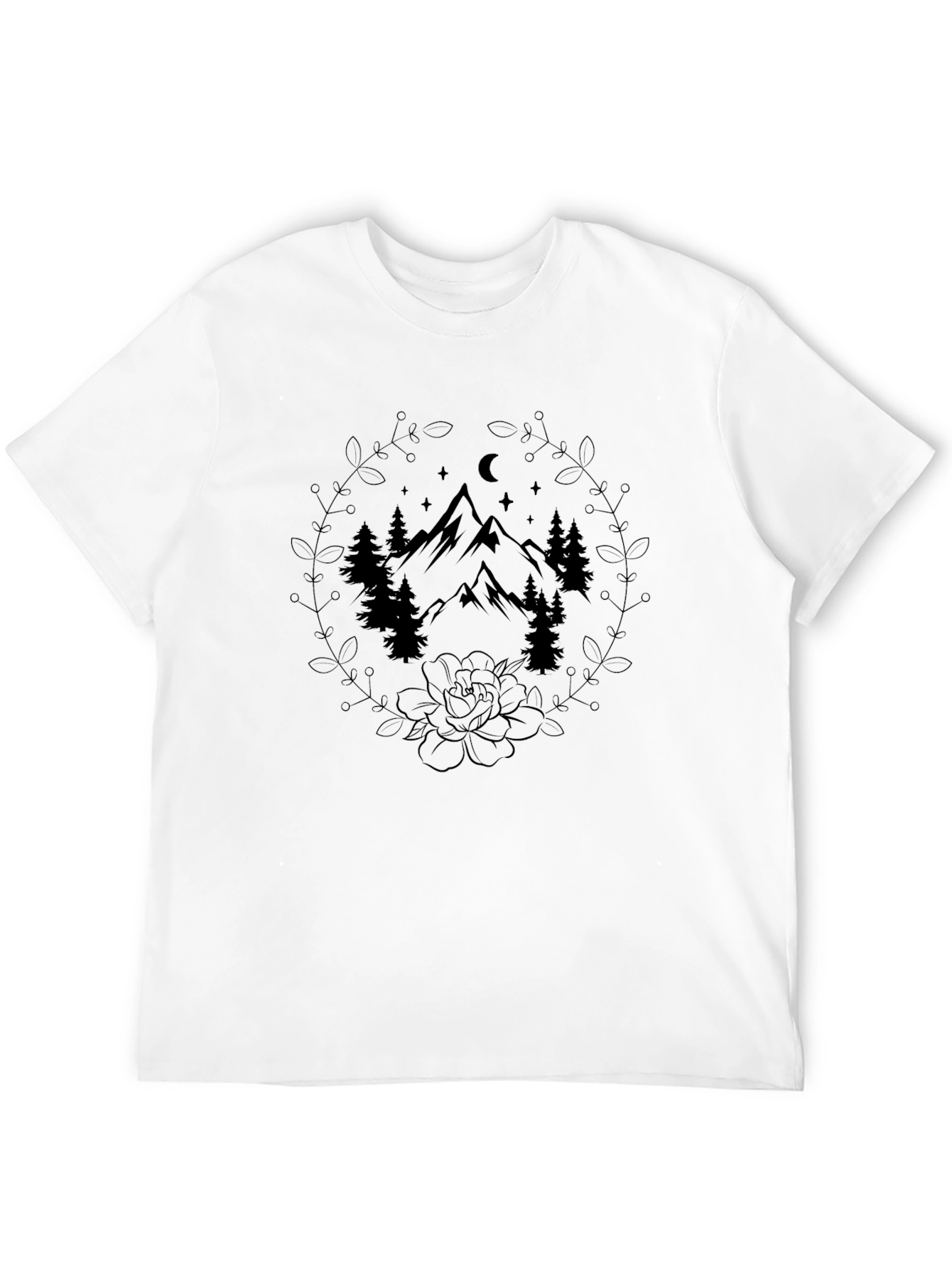Mountain & Floral Graphic Tee - Black
