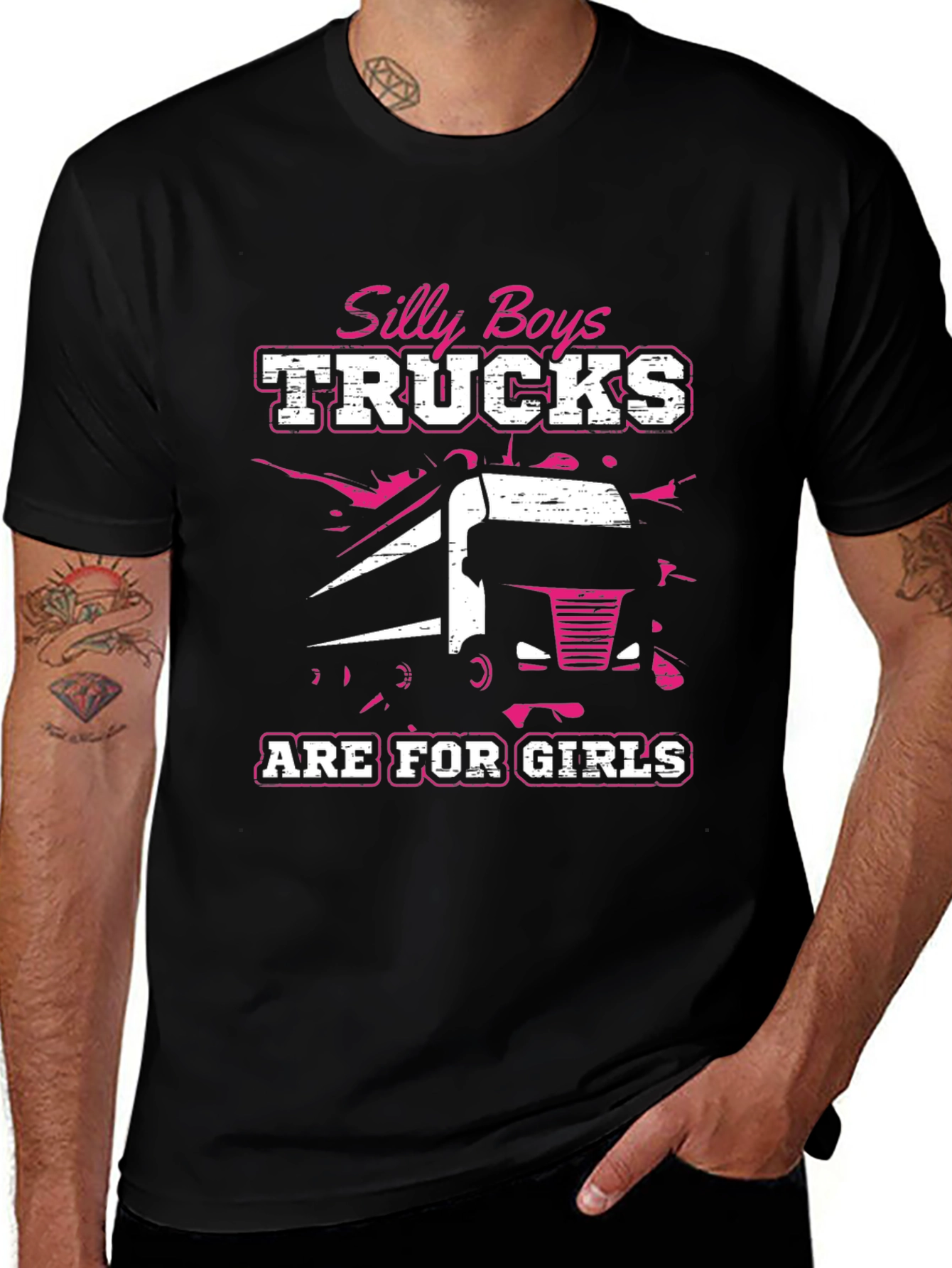 Silly Boys Trucks Are For Girls Black T-Shirt