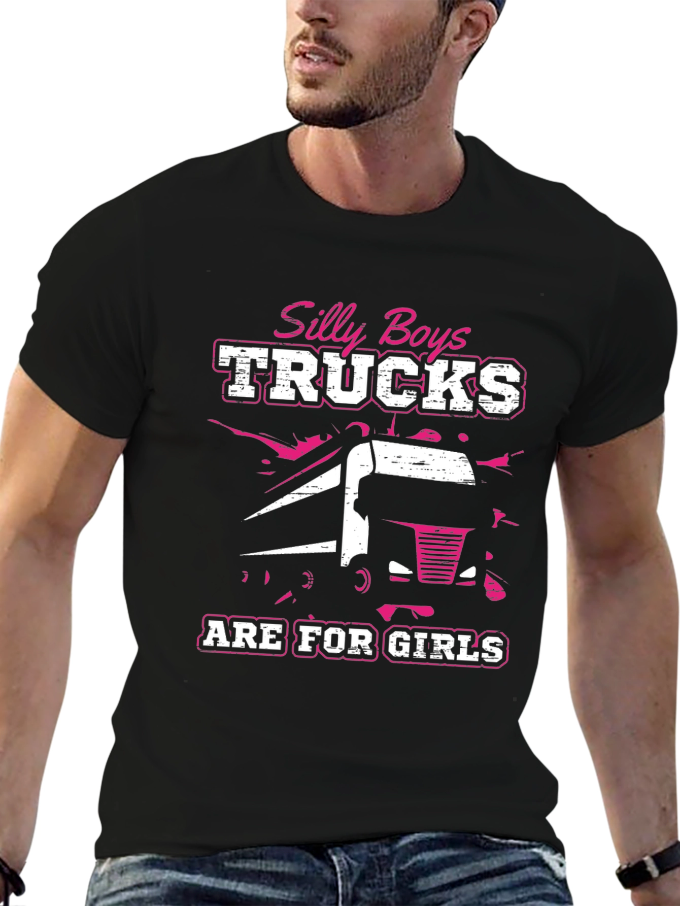 Silly Boys Trucks Are For Girls Black T-Shirt