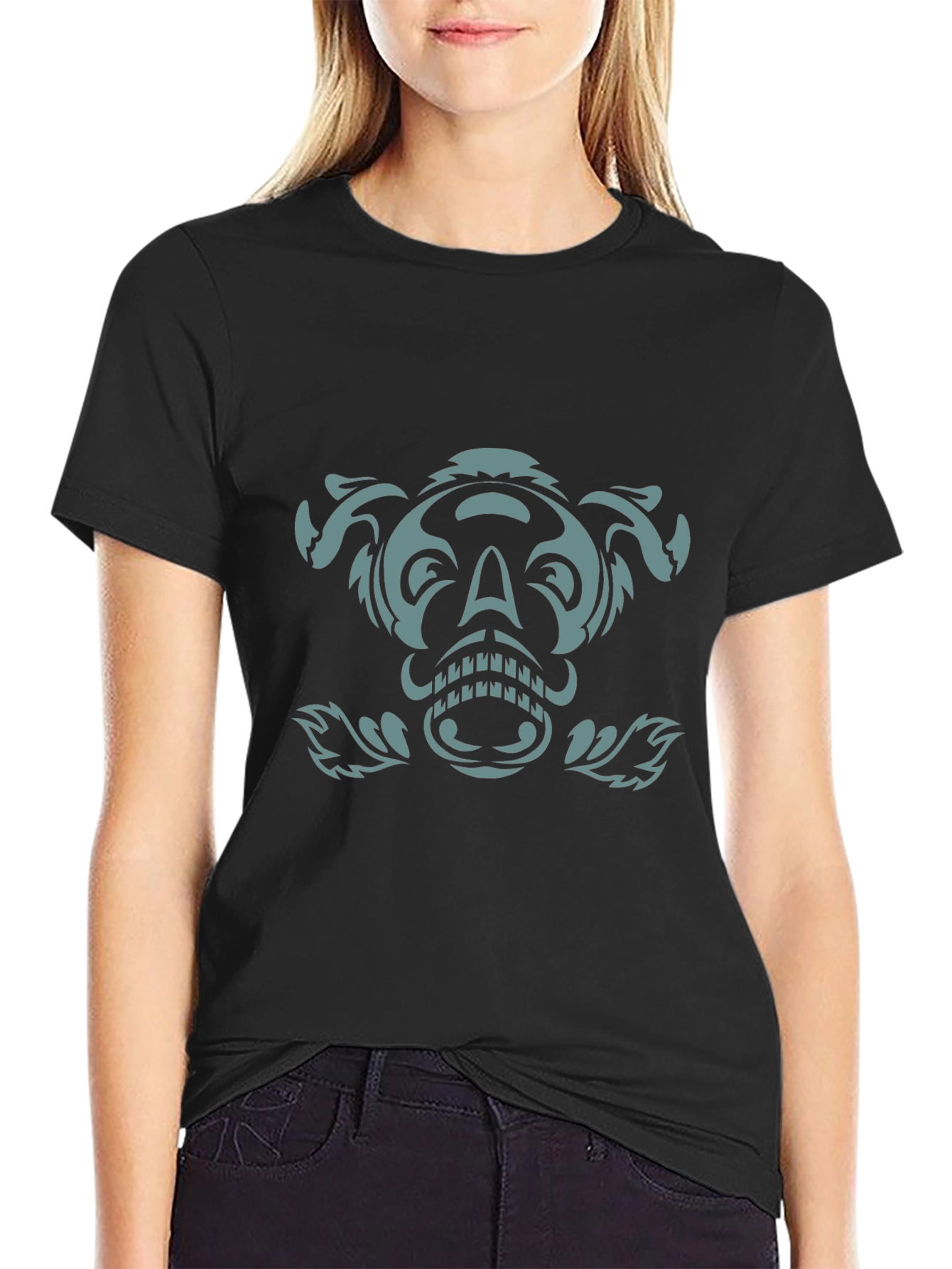Tribal Skull Graphic Black T-Shirt