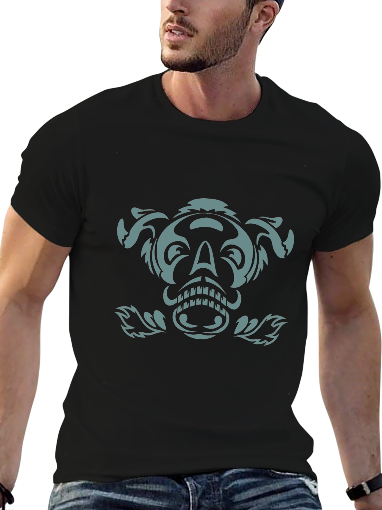Tribal Skull Graphic Black T-Shirt