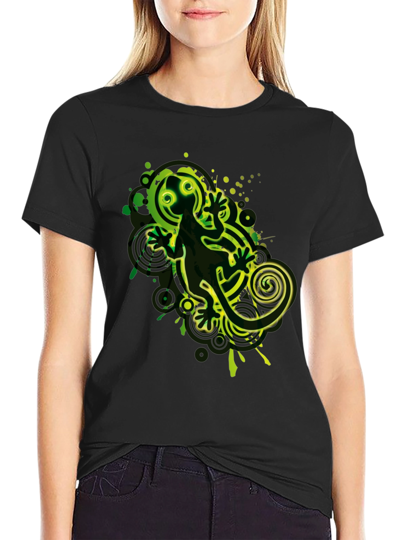Cool Gecko Graphic Print Black T-Shirt