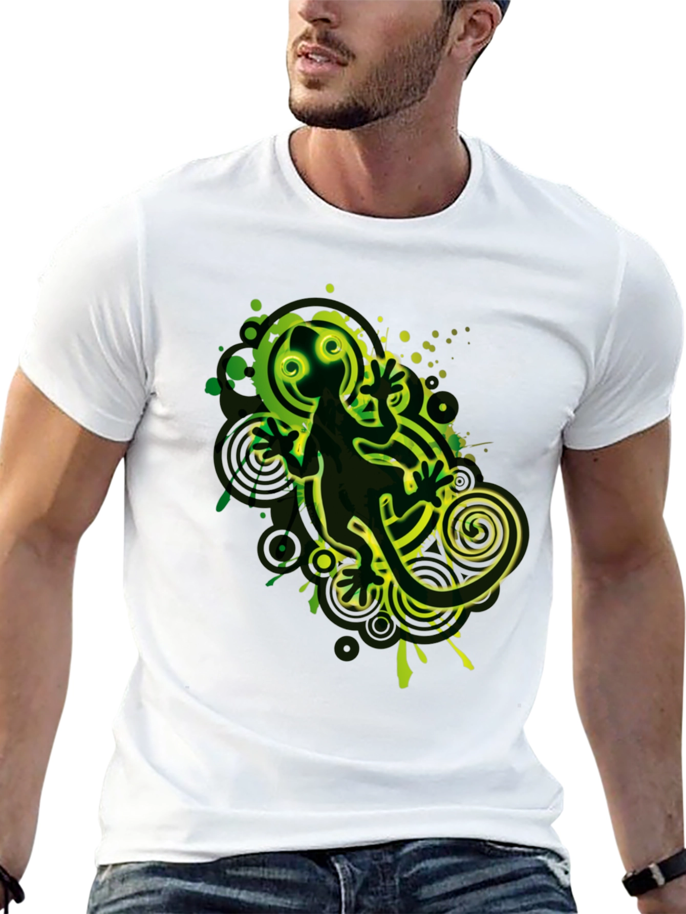 Cool Gecko Graphic Print Black T-Shirt