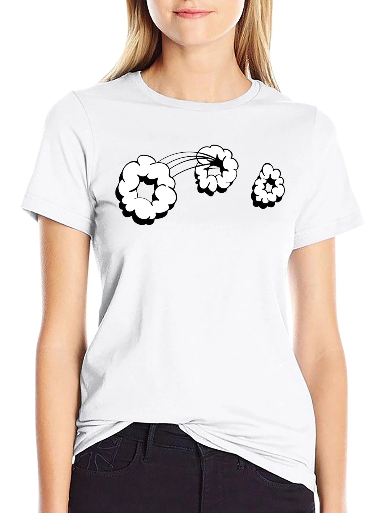 Cartoon Cloud Graphic Tee - Black Cotton T-Shirt