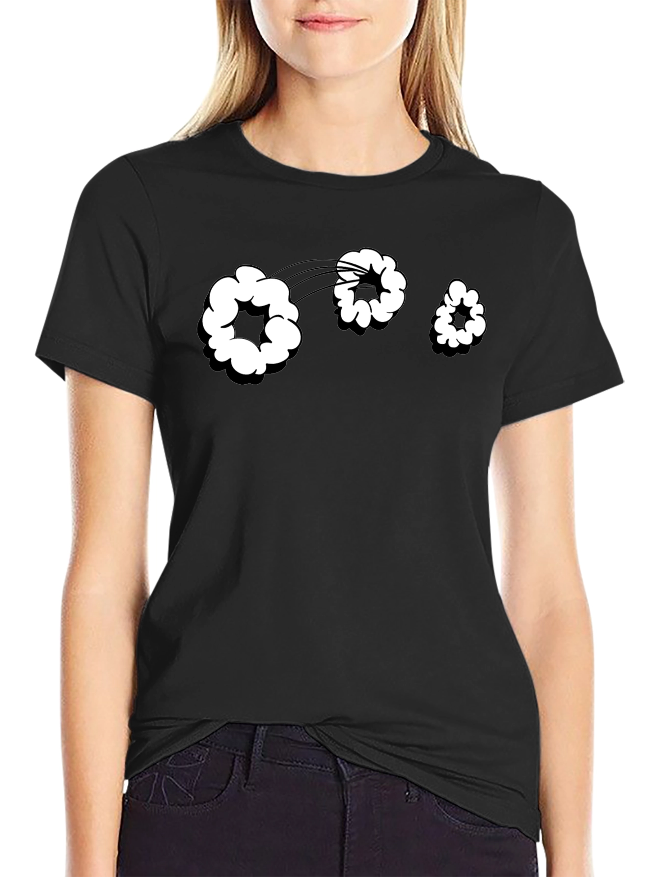 Cartoon Cloud Graphic Tee - Black Cotton T-Shirt