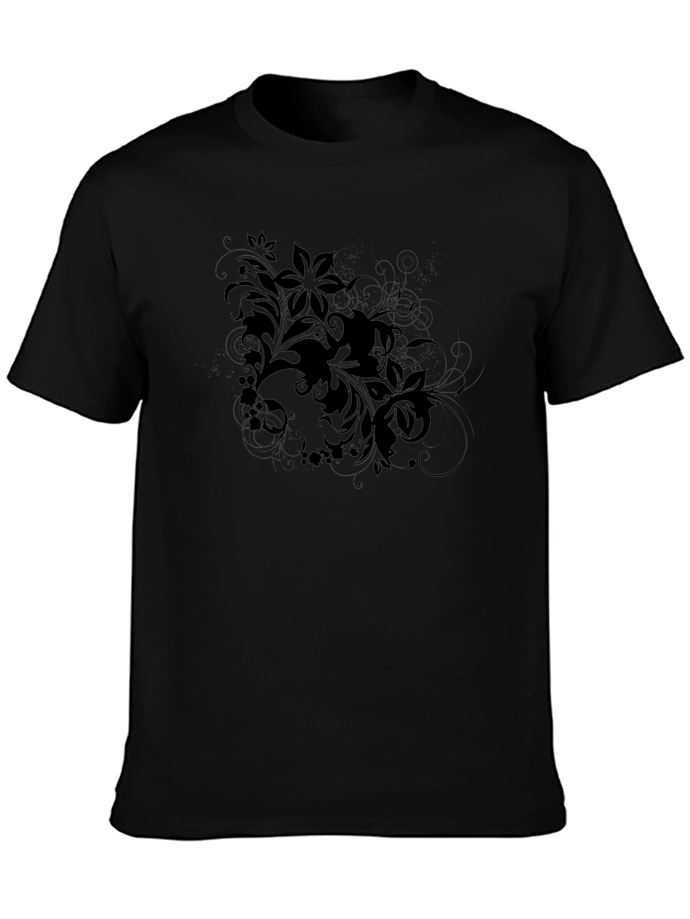 Floral Accent Tee - Black Cotton Graphic T-Shirt
