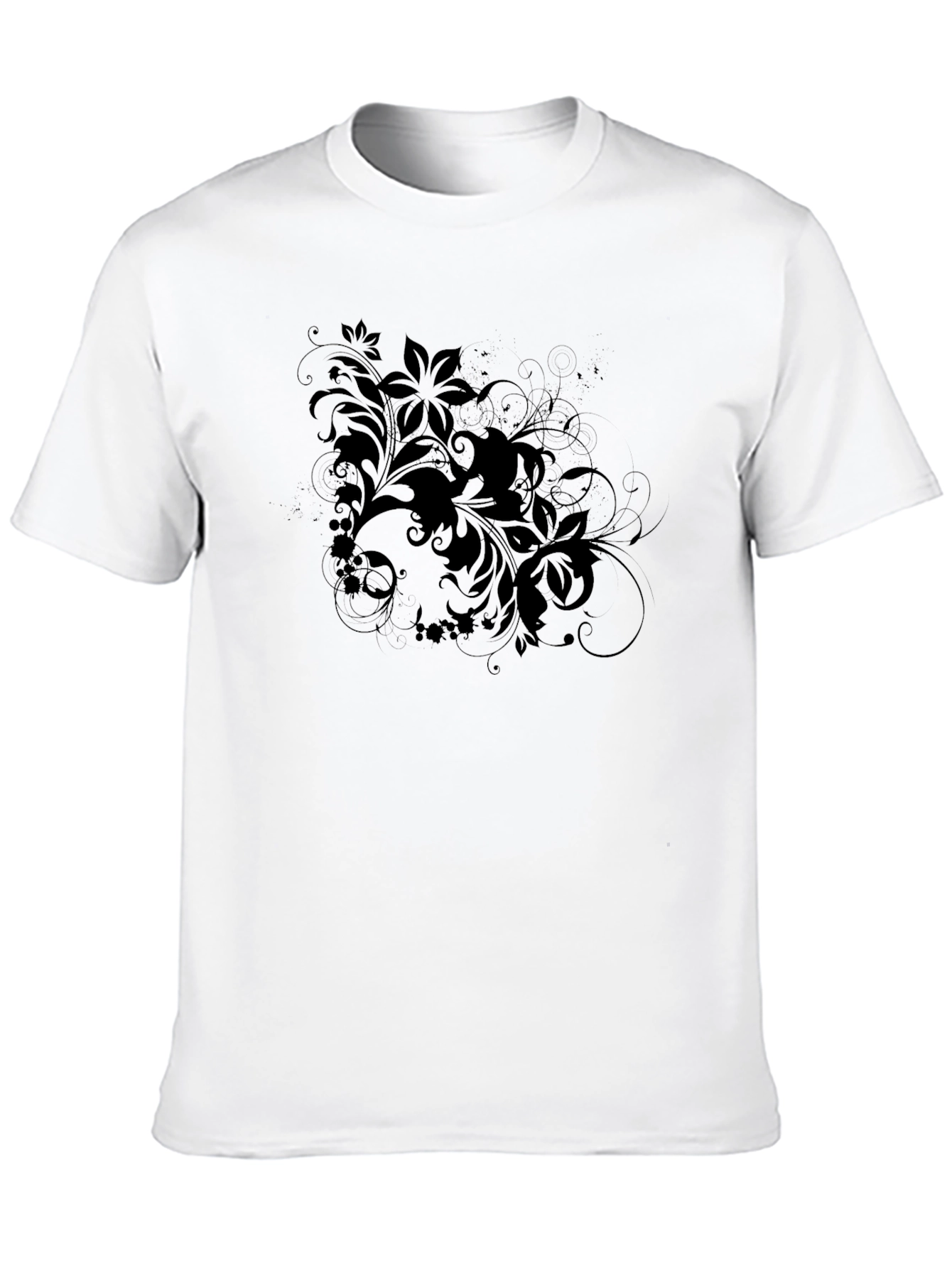 Floral Accent Tee - Black Cotton Graphic T-Shirt