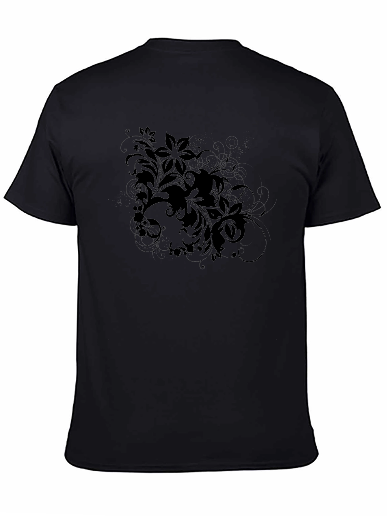 Floral Accent Tee - Black Cotton Graphic T-Shirt