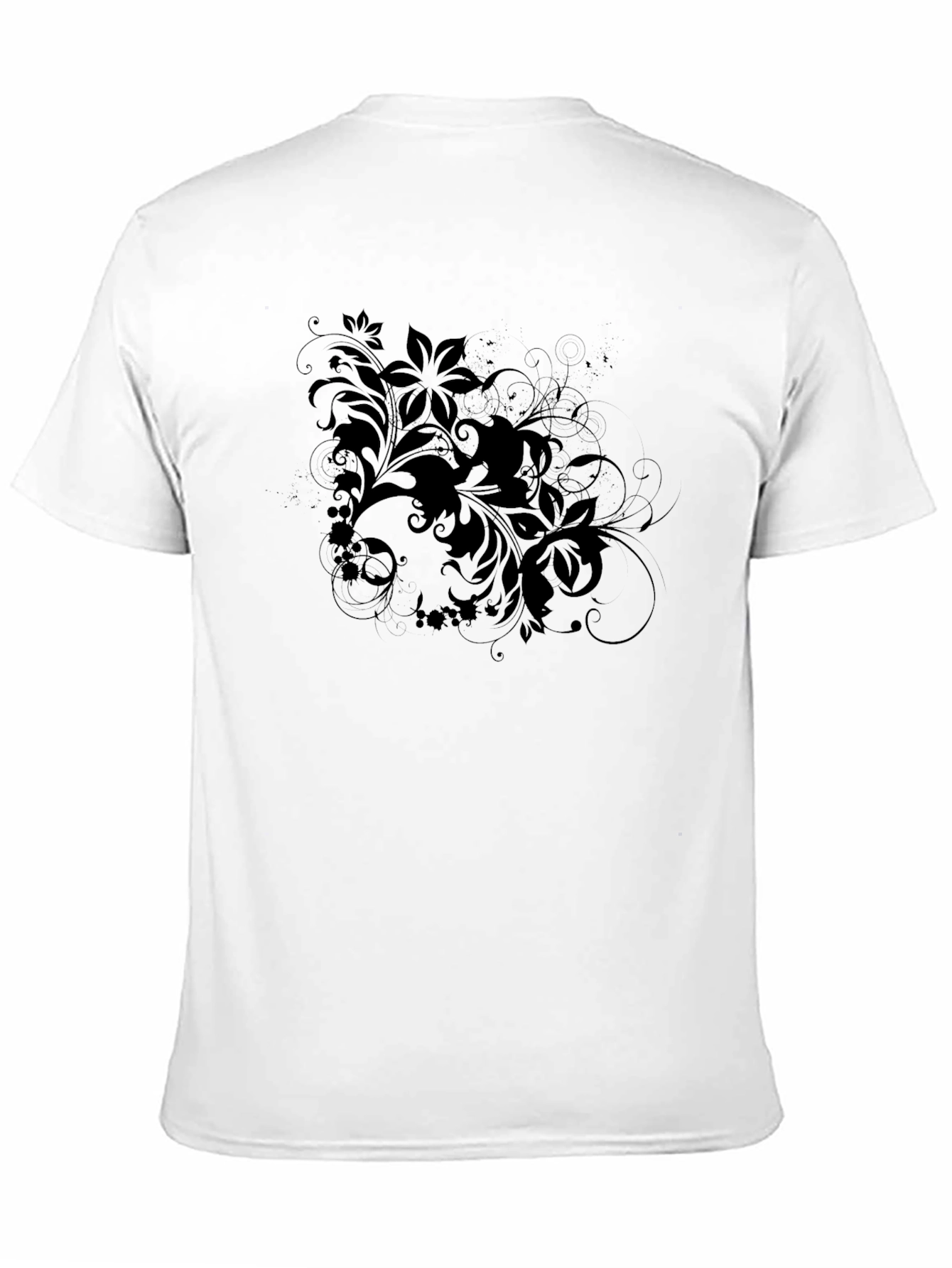 Floral Accent Tee - Black Cotton Graphic T-Shirt